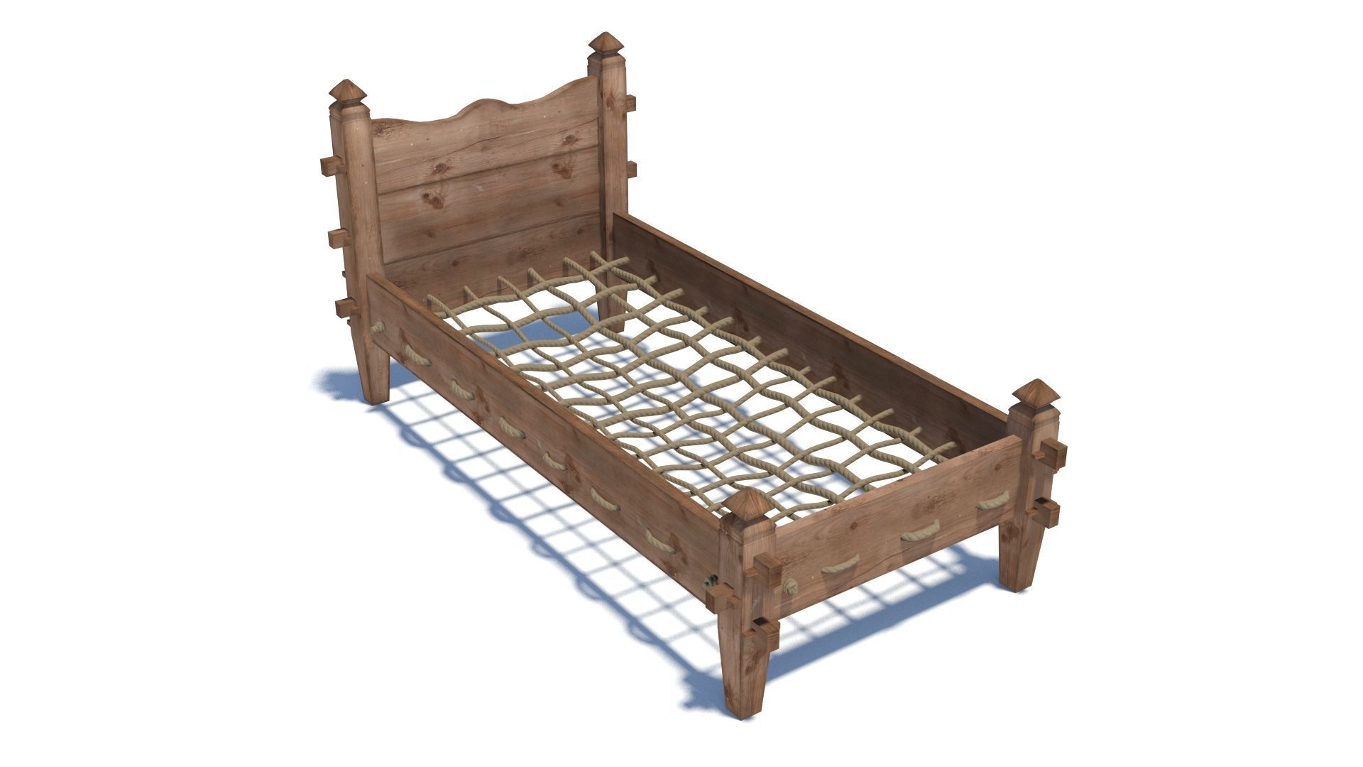 Medieval simple bed and tick mattress Low-poly 3D model_14