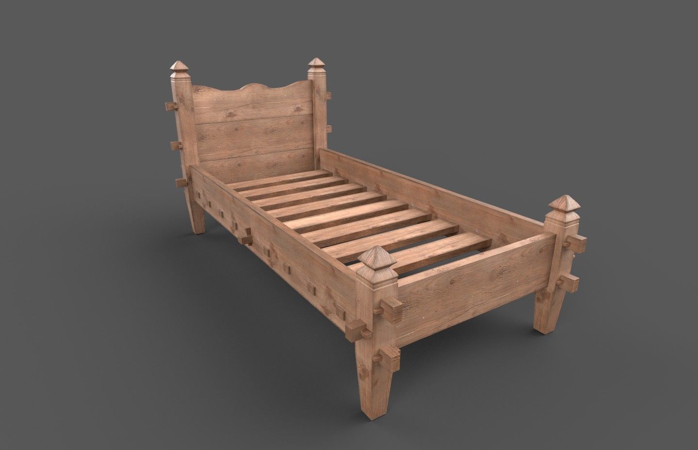 Medieval simple bed and tick mattress Low-poly 3D model_5