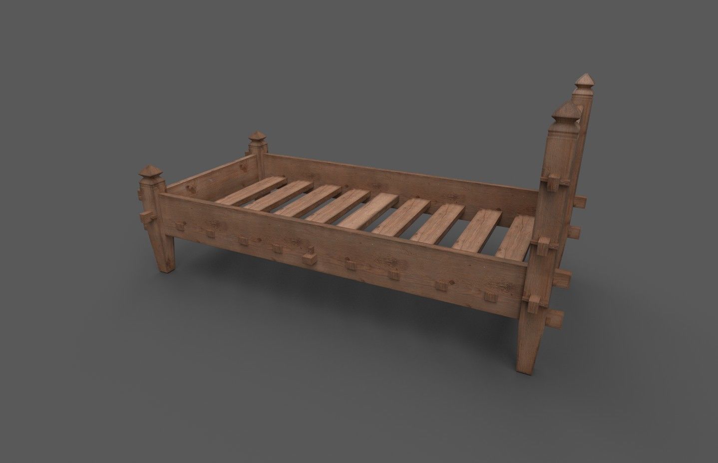 Medieval simple bed and tick mattress Low-poly 3D model_8