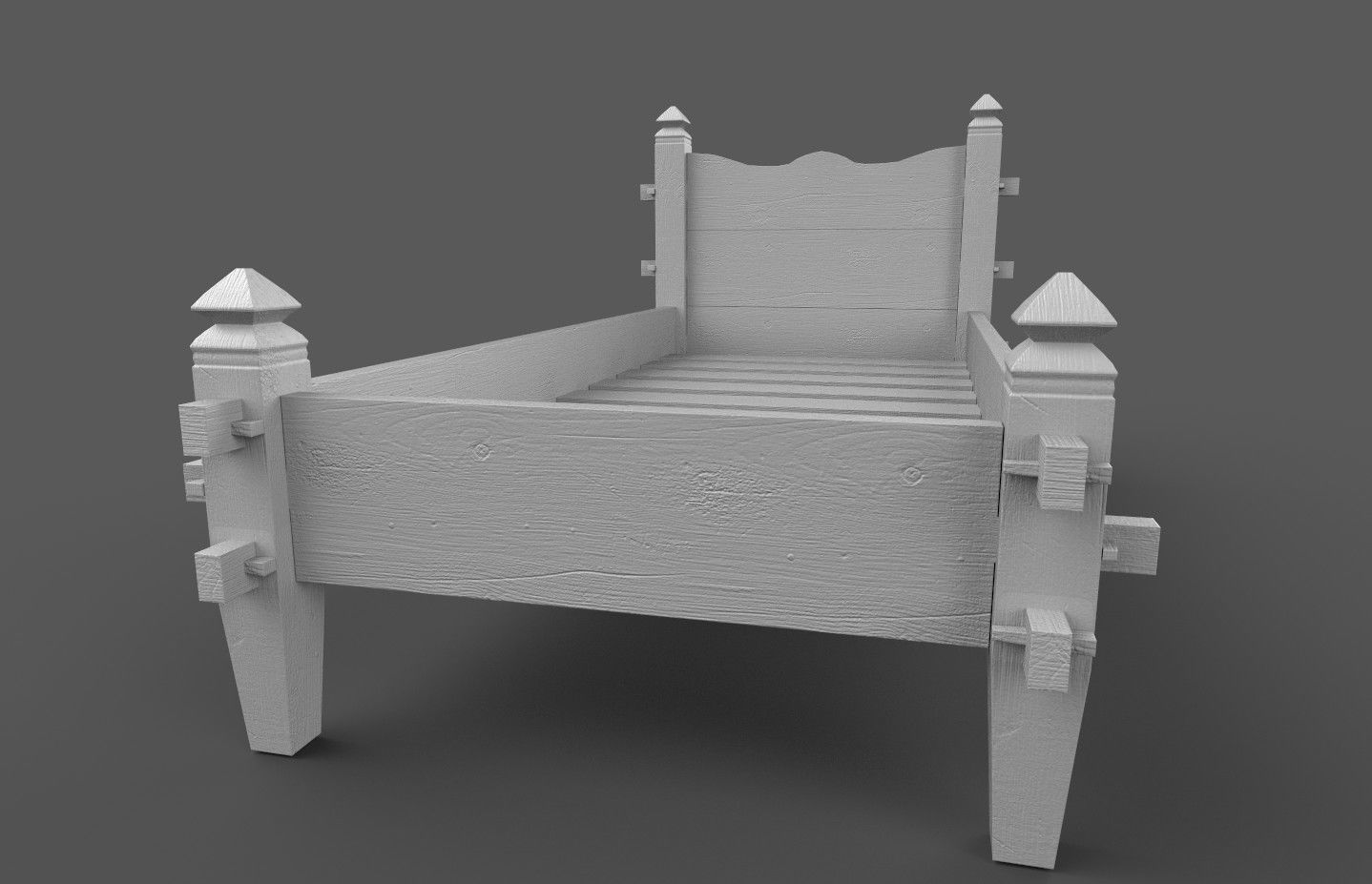 Medieval simple bed and tick mattress Low-poly 3D model_22