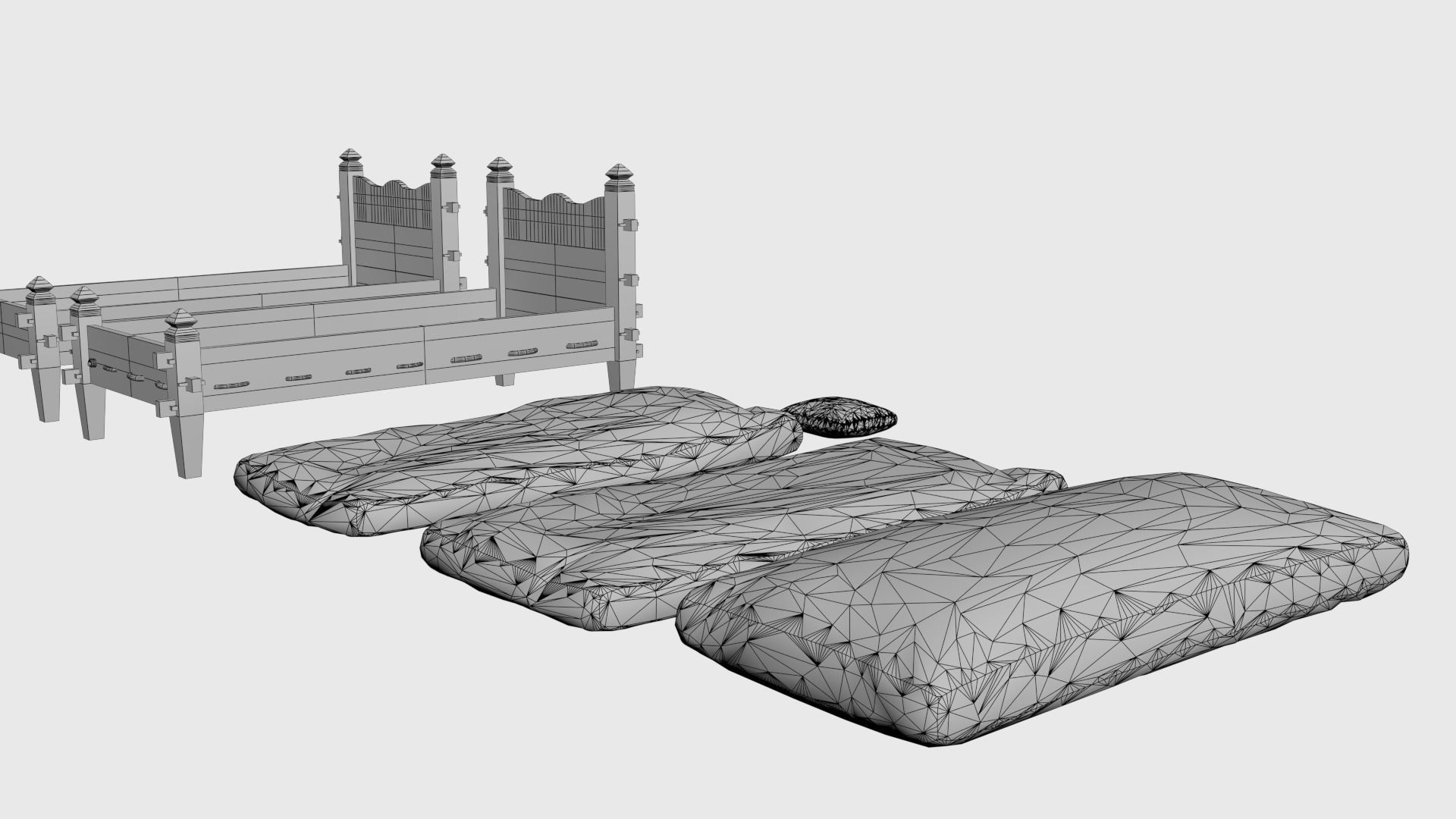 Medieval simple bed and tick mattress Low-poly 3D model_42
