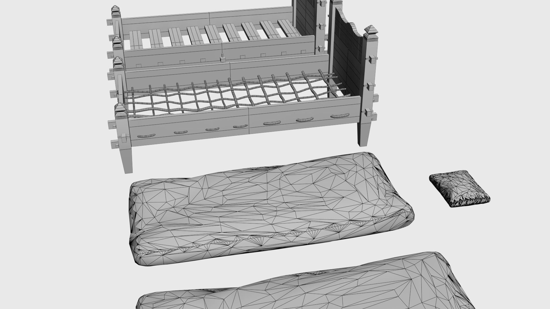 Medieval simple bed and tick mattress Low-poly 3D model_46