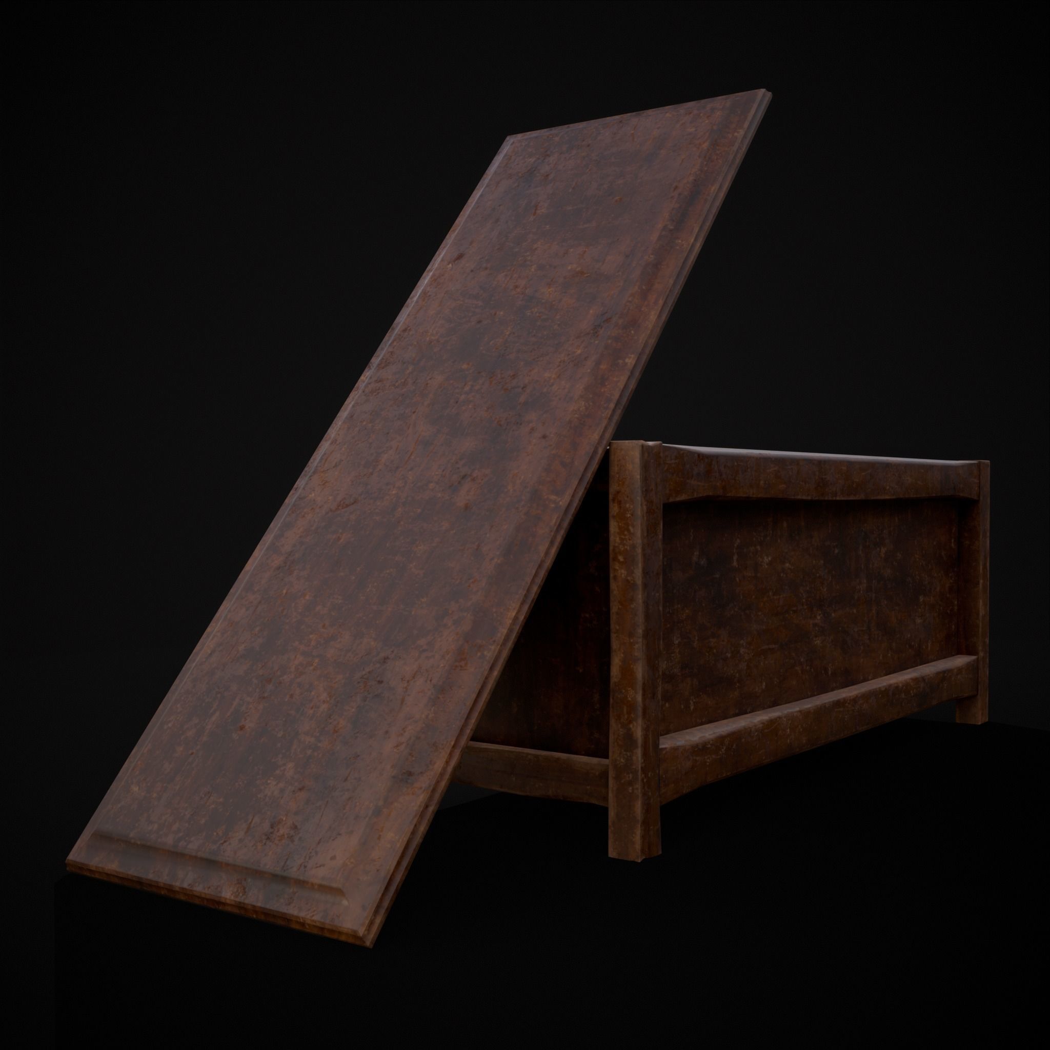 Rustic Wooden Bed End Storage Chest Low-poly 3D model_25