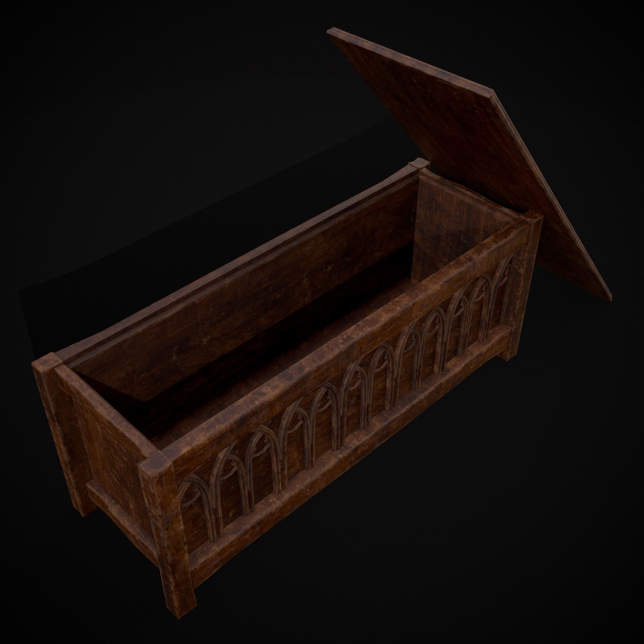 Rustic Wooden Bed End Storage Chest Low-poly 3D model_11