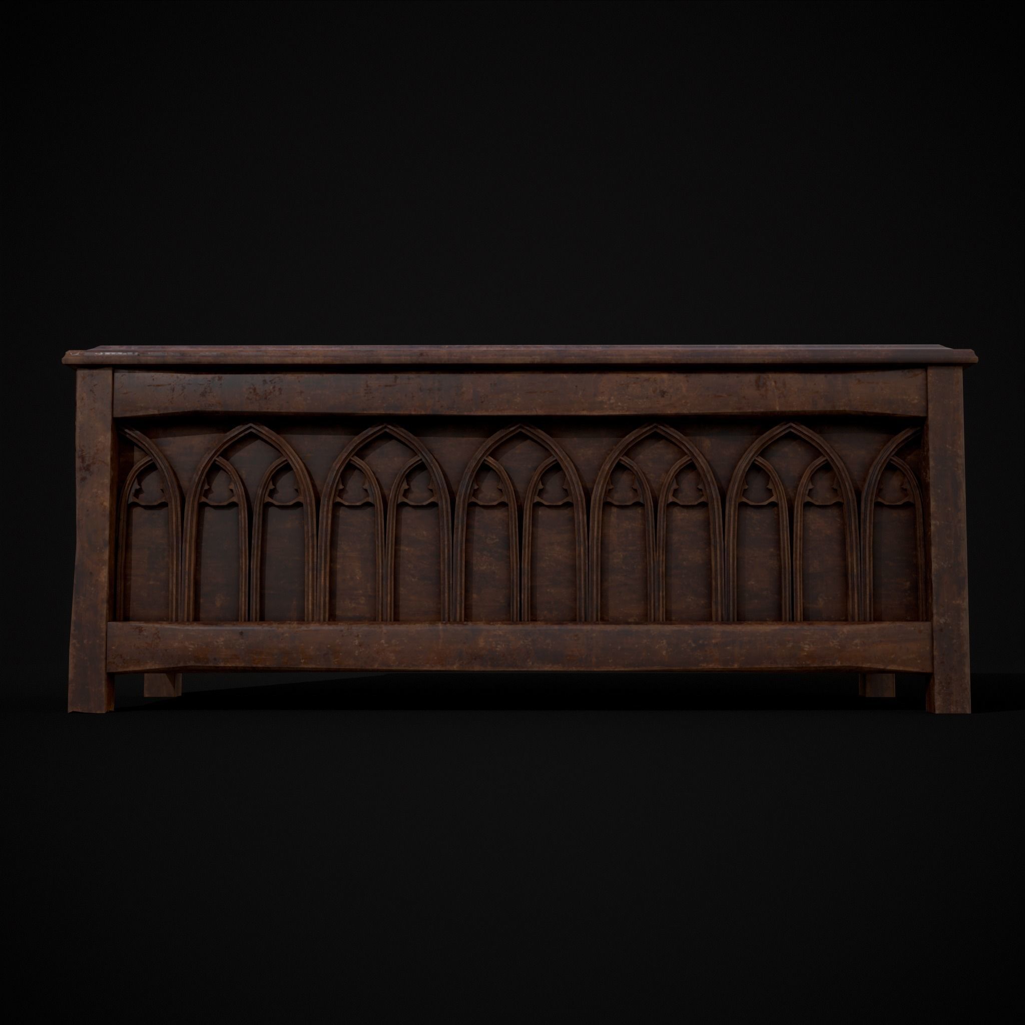 Rustic Wooden Bed End Storage Chest Low-poly 3D model_5