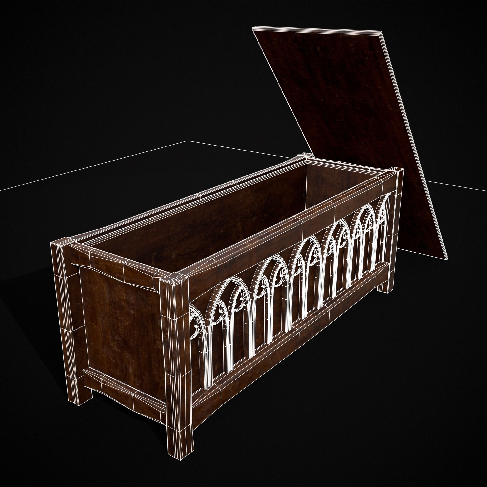 Rustic Wooden Bed End Storage Chest Low-poly 3D model_30