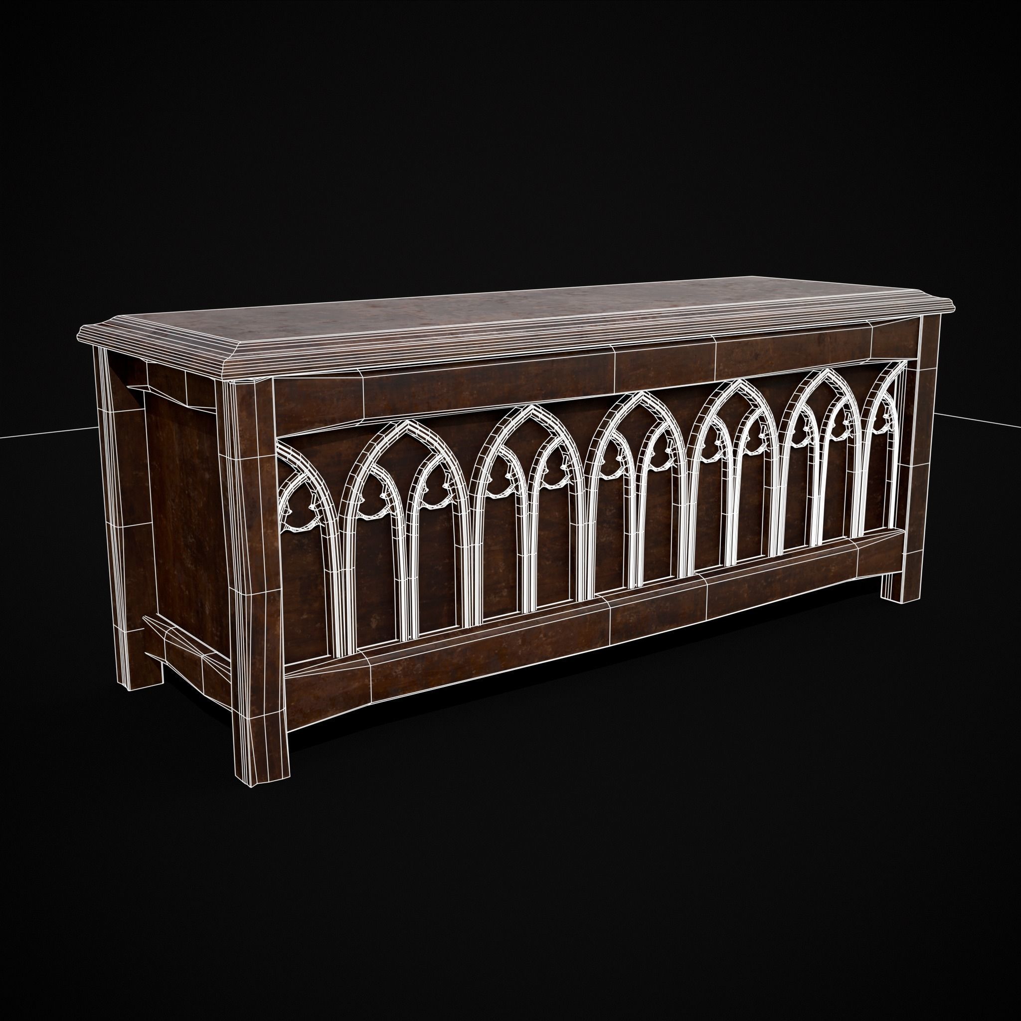 Rustic Wooden Bed End Storage Chest Low-poly 3D model_2