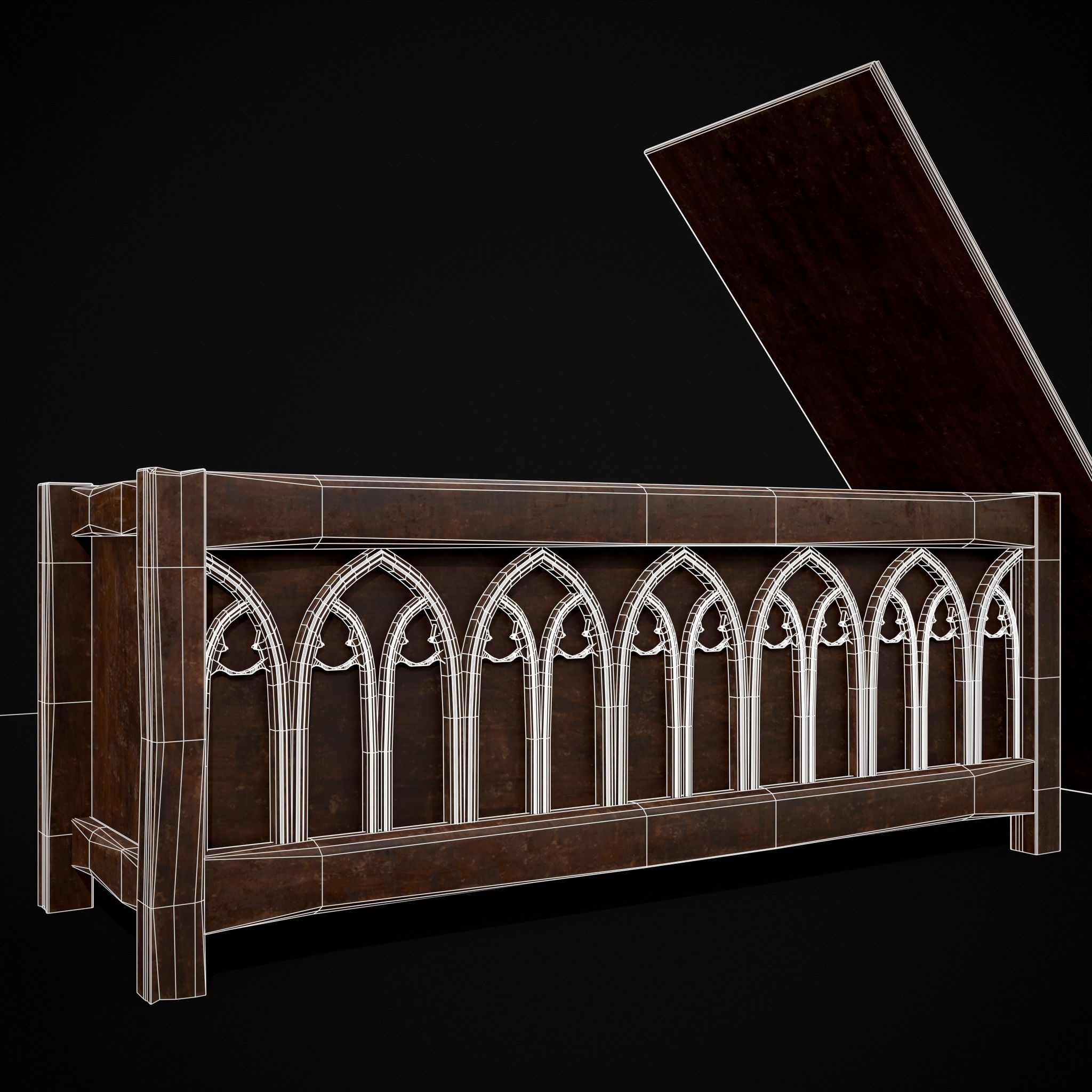 Rustic Wooden Bed End Storage Chest Low-poly 3D model_20