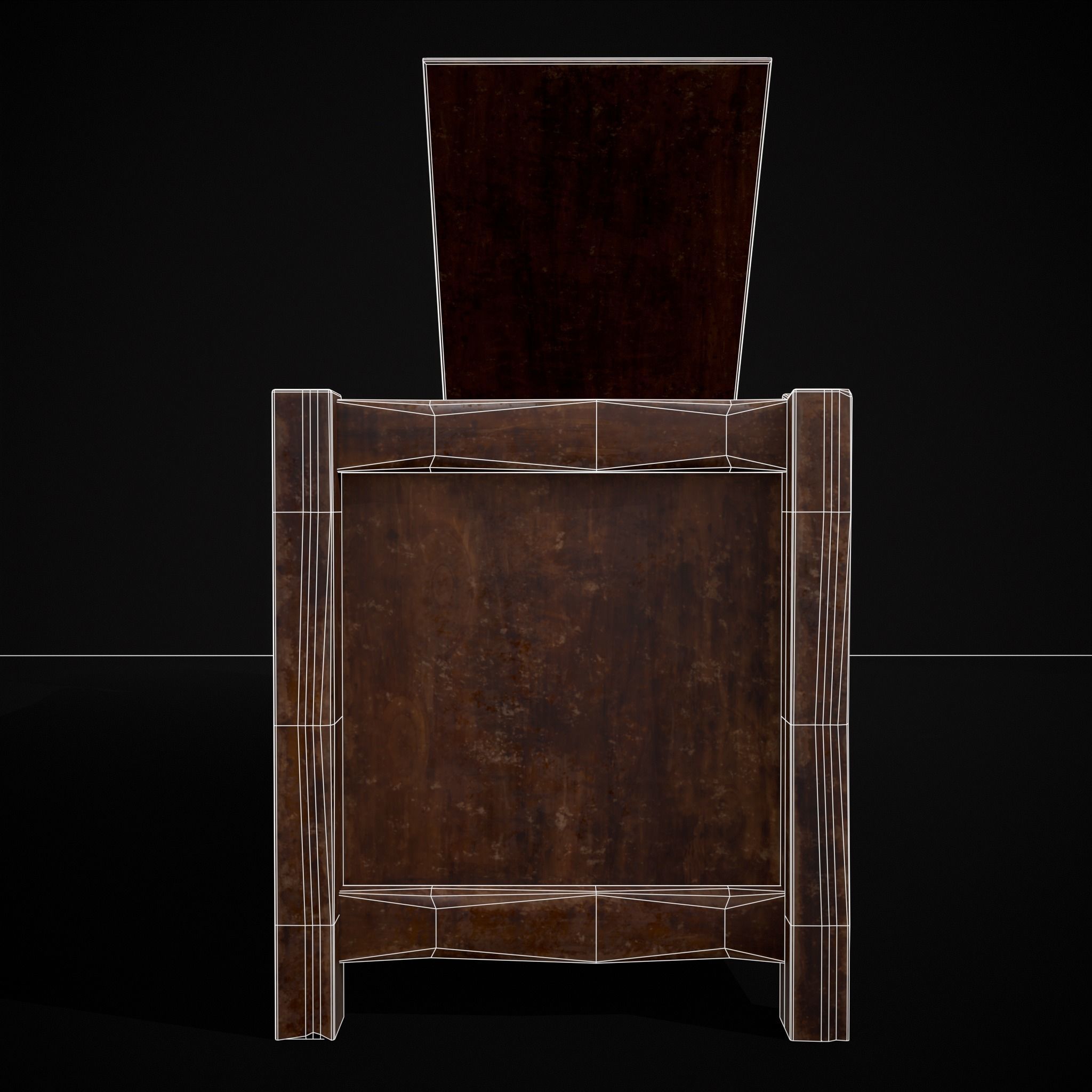 Rustic Wooden Bed End Storage Chest Low-poly 3D model_24