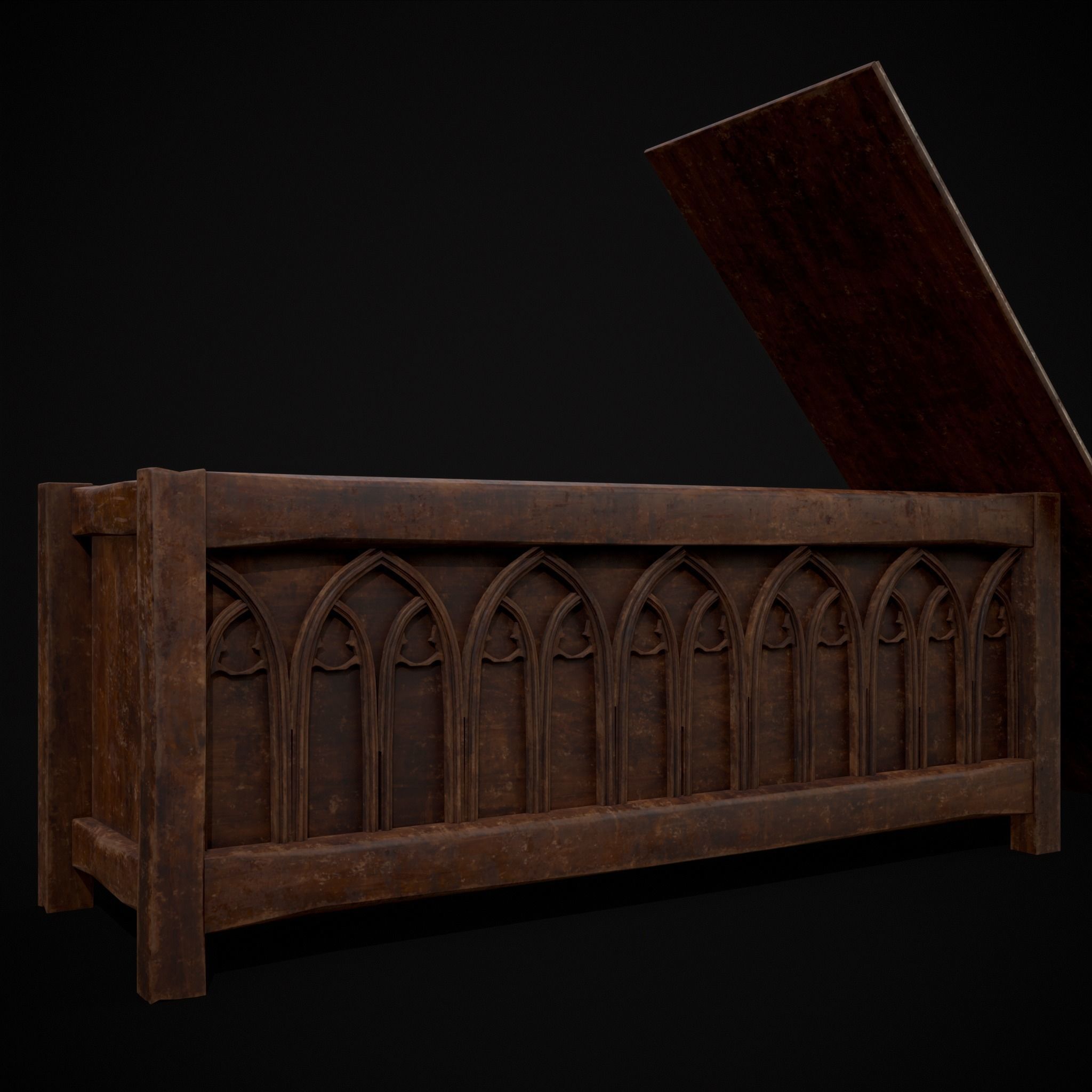 Rustic Wooden Bed End Storage Chest Low-poly 3D model_19