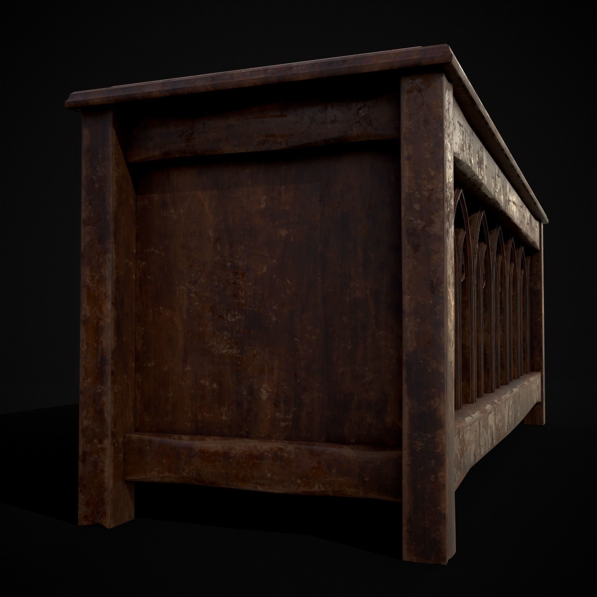 Rustic Wooden Bed End Storage Chest Low-poly 3D model_7