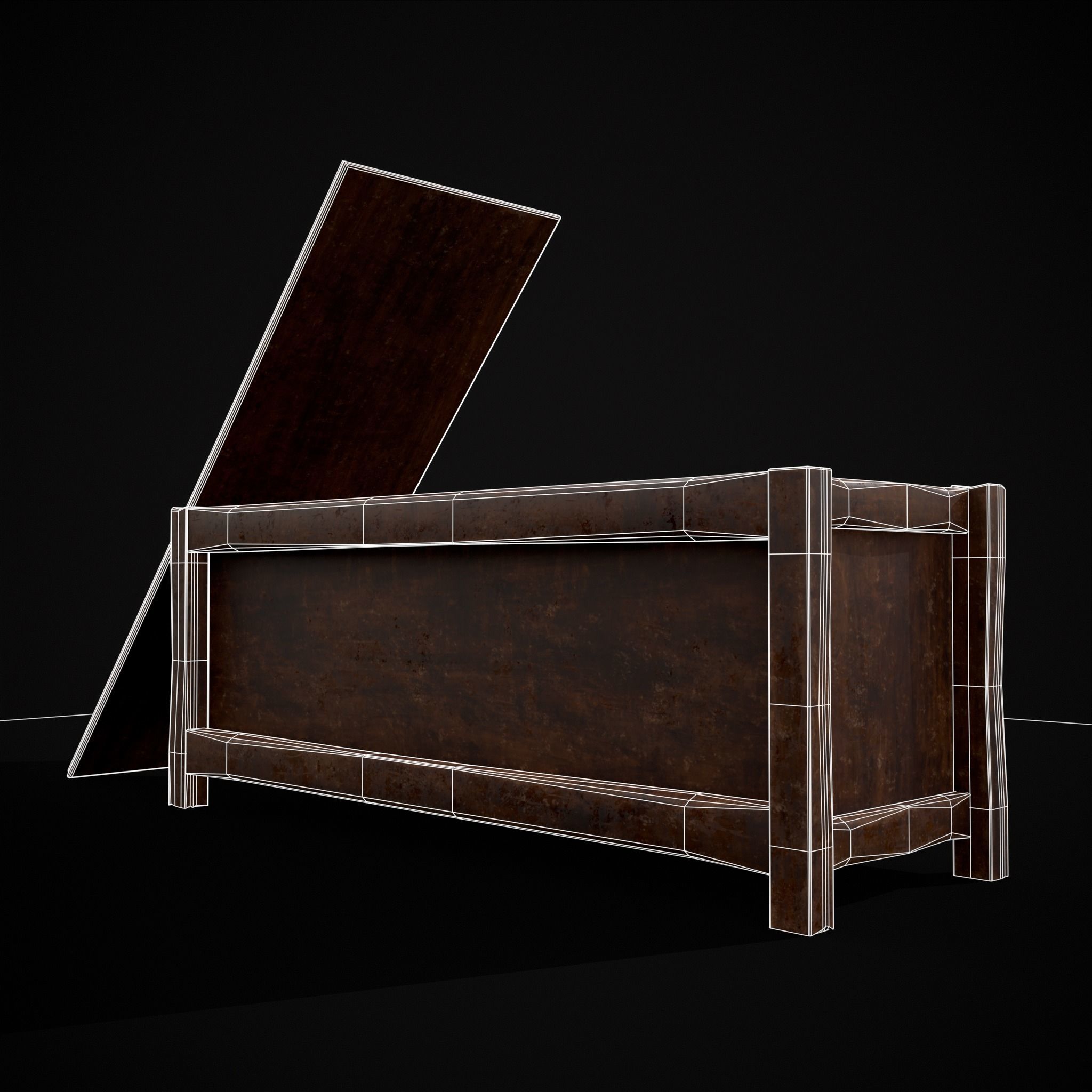 Rustic Wooden Bed End Storage Chest Low-poly 3D model_14