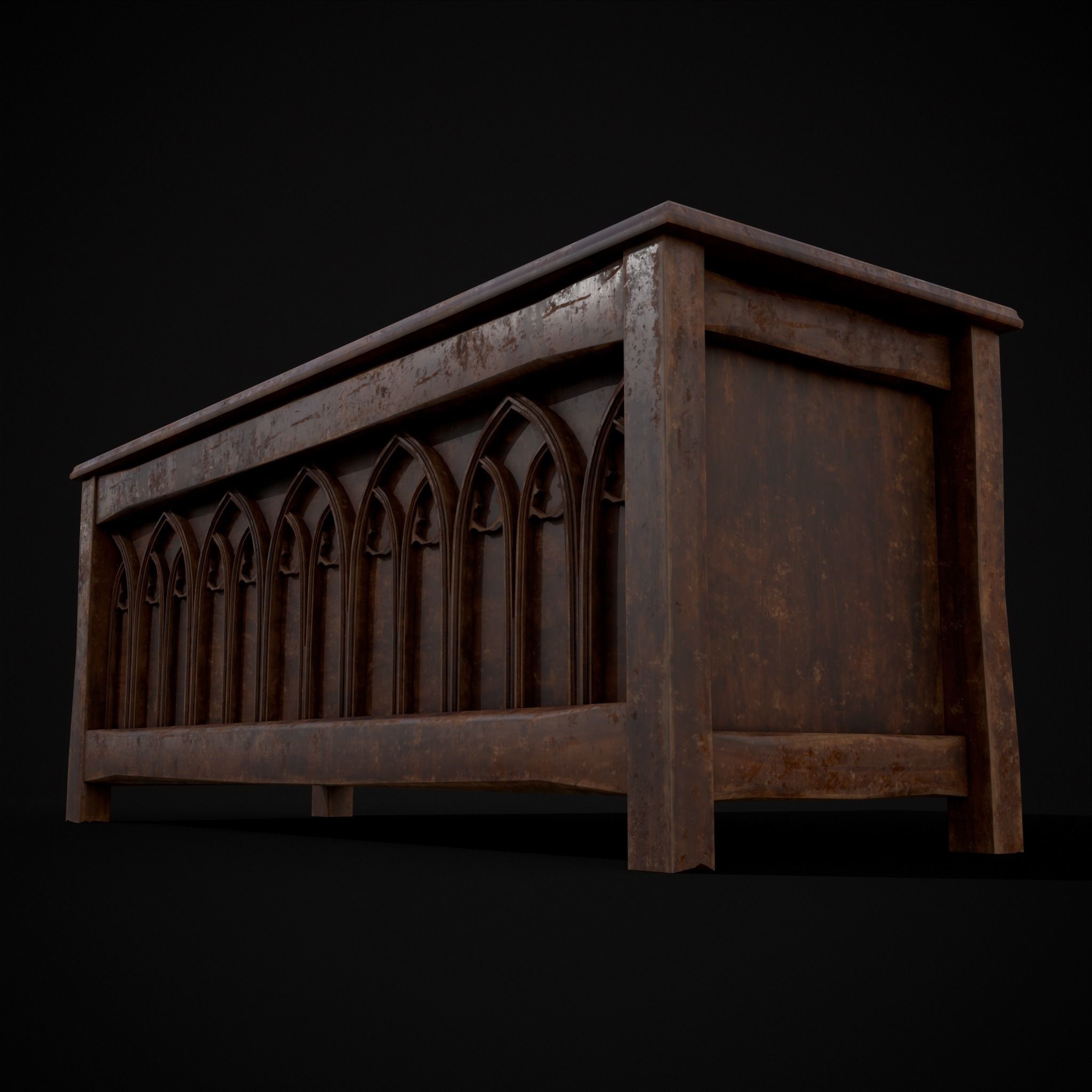 Rustic Wooden Bed End Storage Chest Low-poly 3D model_3
