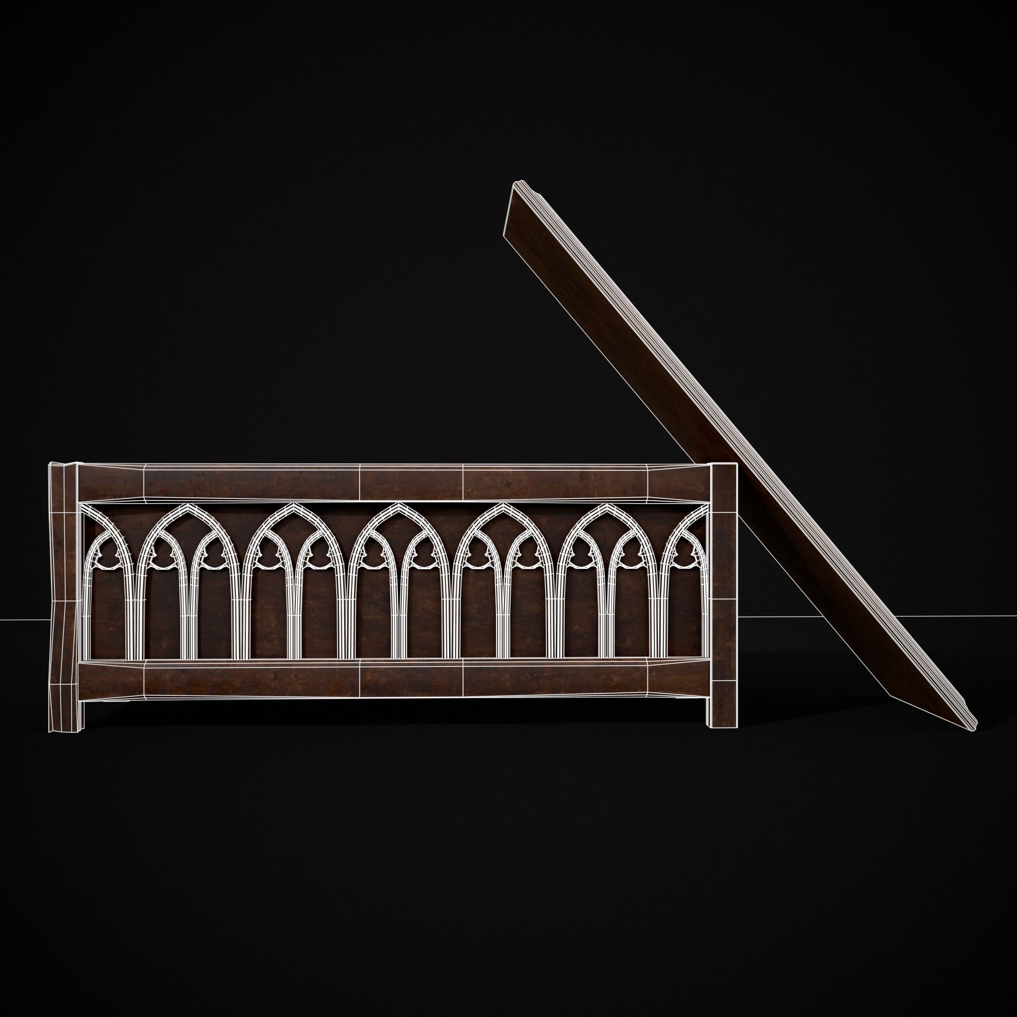 Rustic Wooden Bed End Storage Chest Low-poly 3D model_22