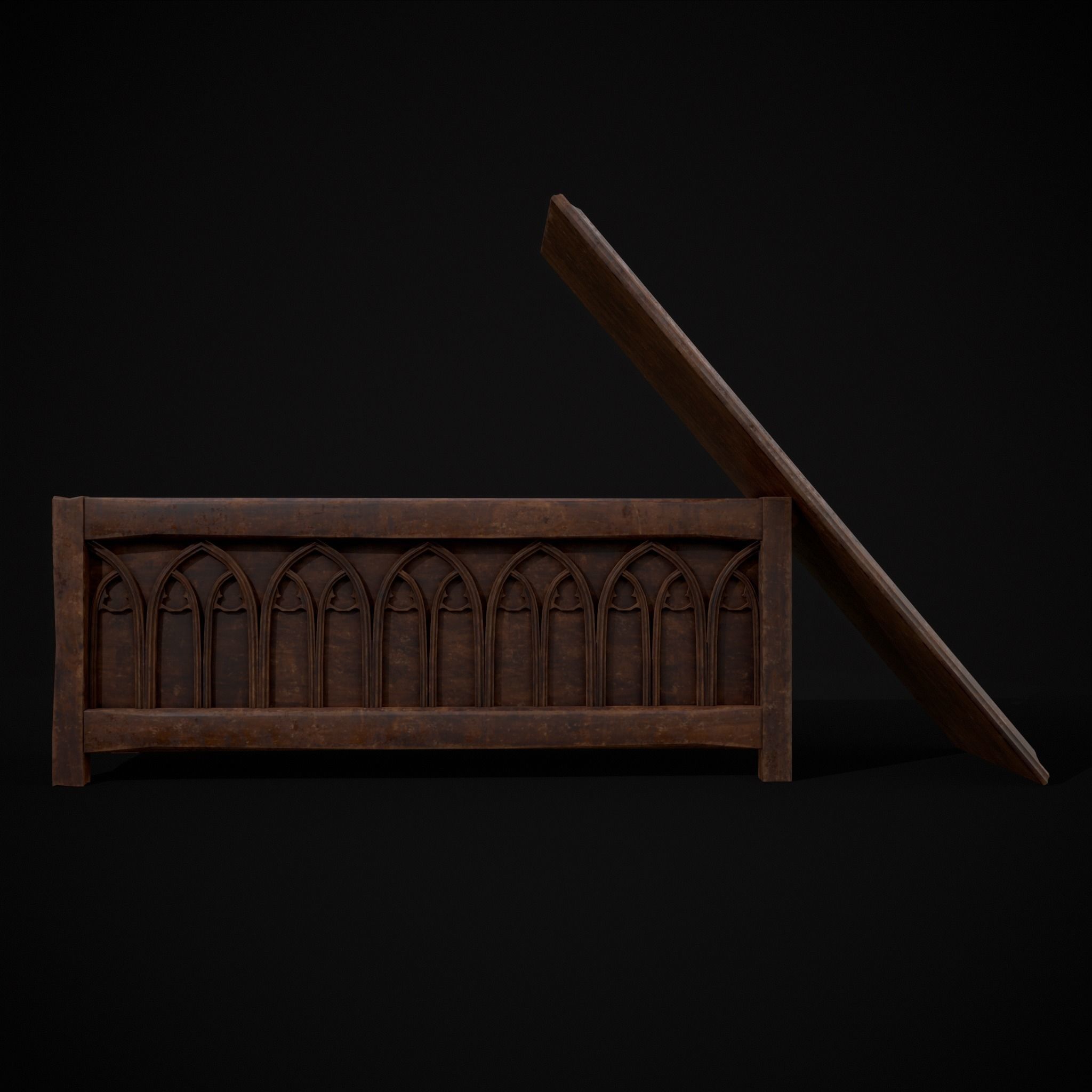 Rustic Wooden Bed End Storage Chest Low-poly 3D model_21