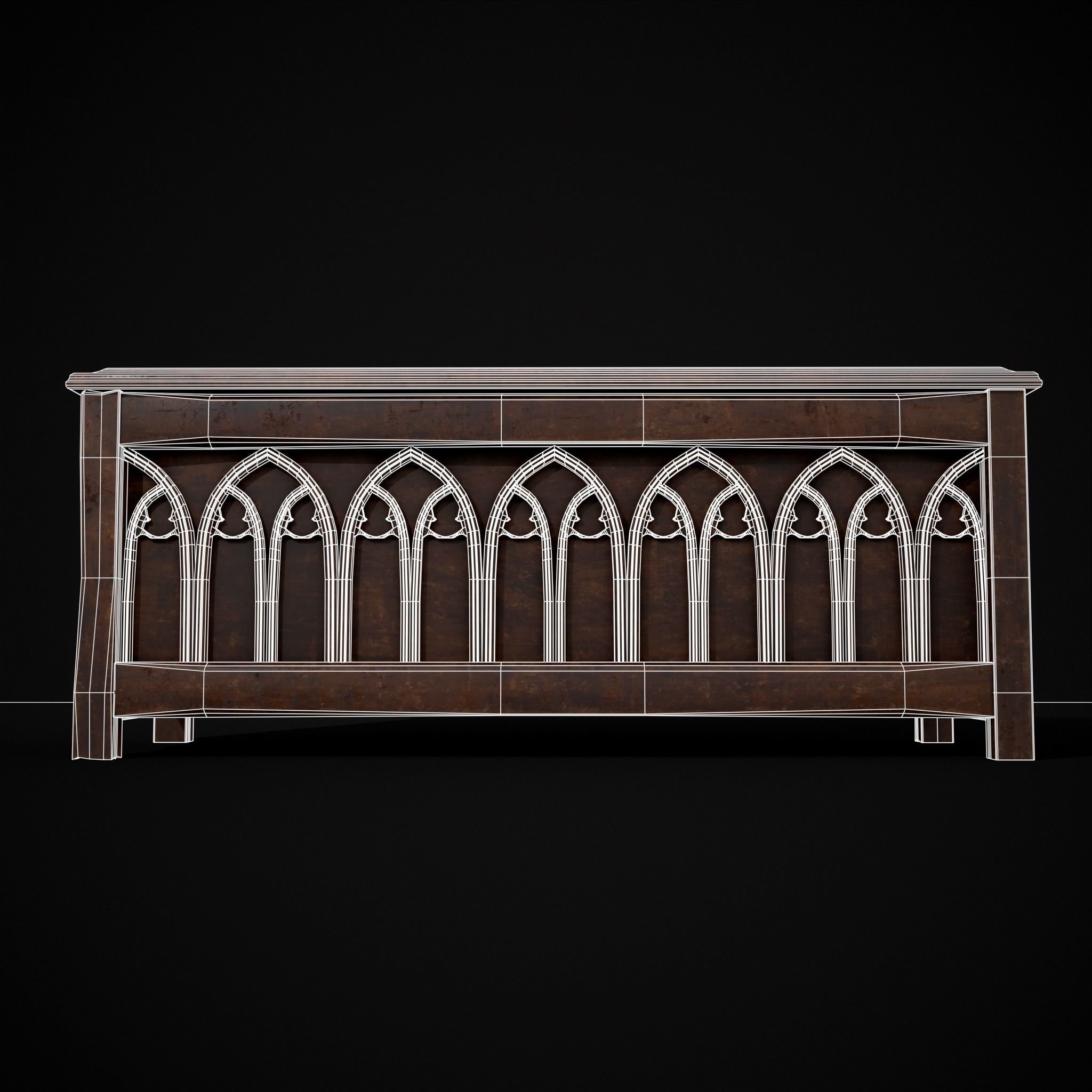 Rustic Wooden Bed End Storage Chest Low-poly 3D model_6