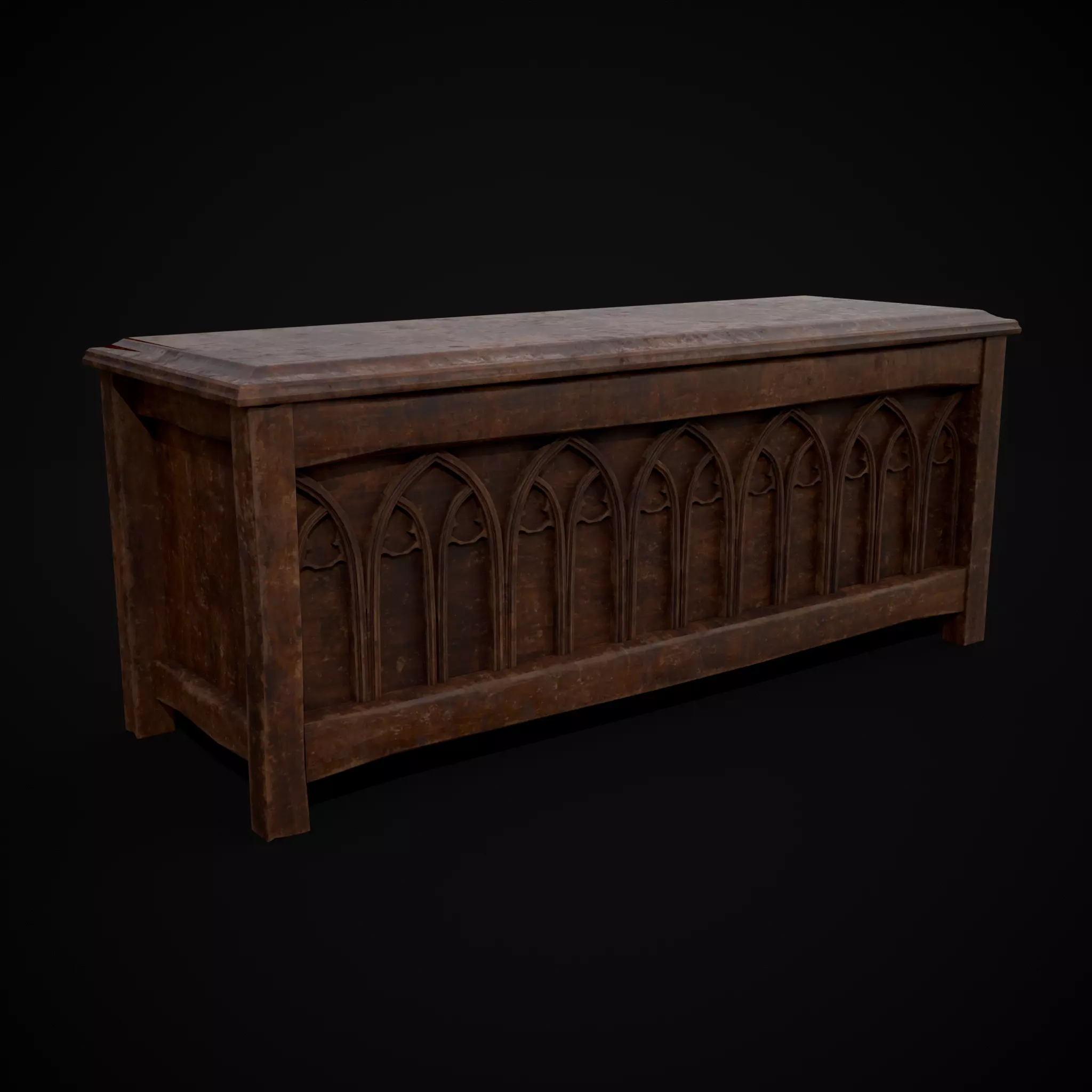 Rustic Wooden Bed End Storage Chest Low-poly 3D model_0