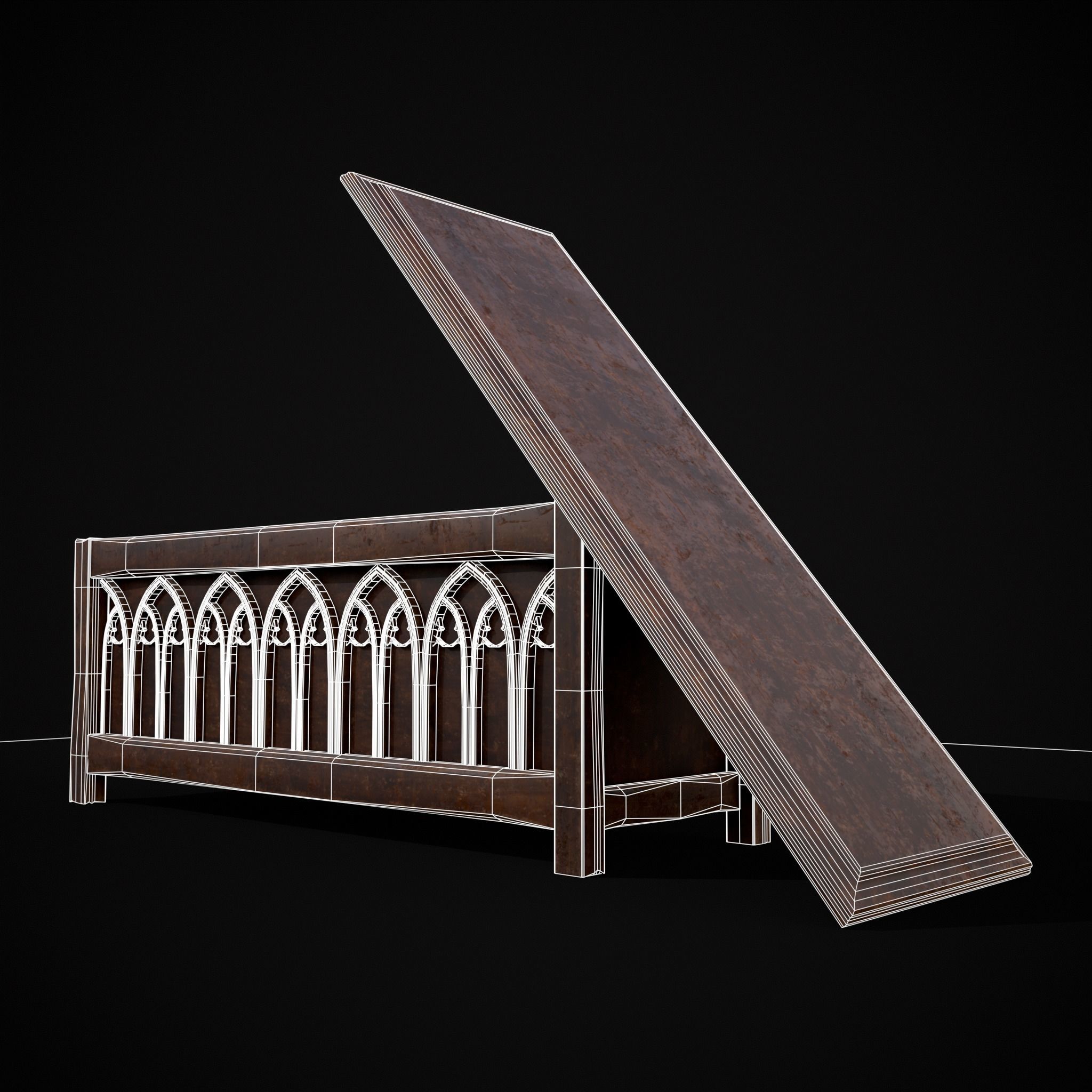 Rustic Wooden Bed End Storage Chest Low-poly 3D model_28