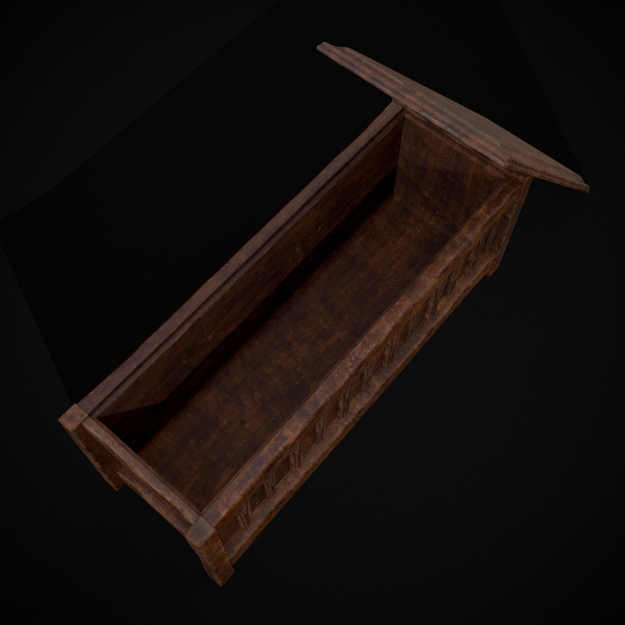 Rustic Wooden Bed End Storage Chest Low-poly 3D model_15