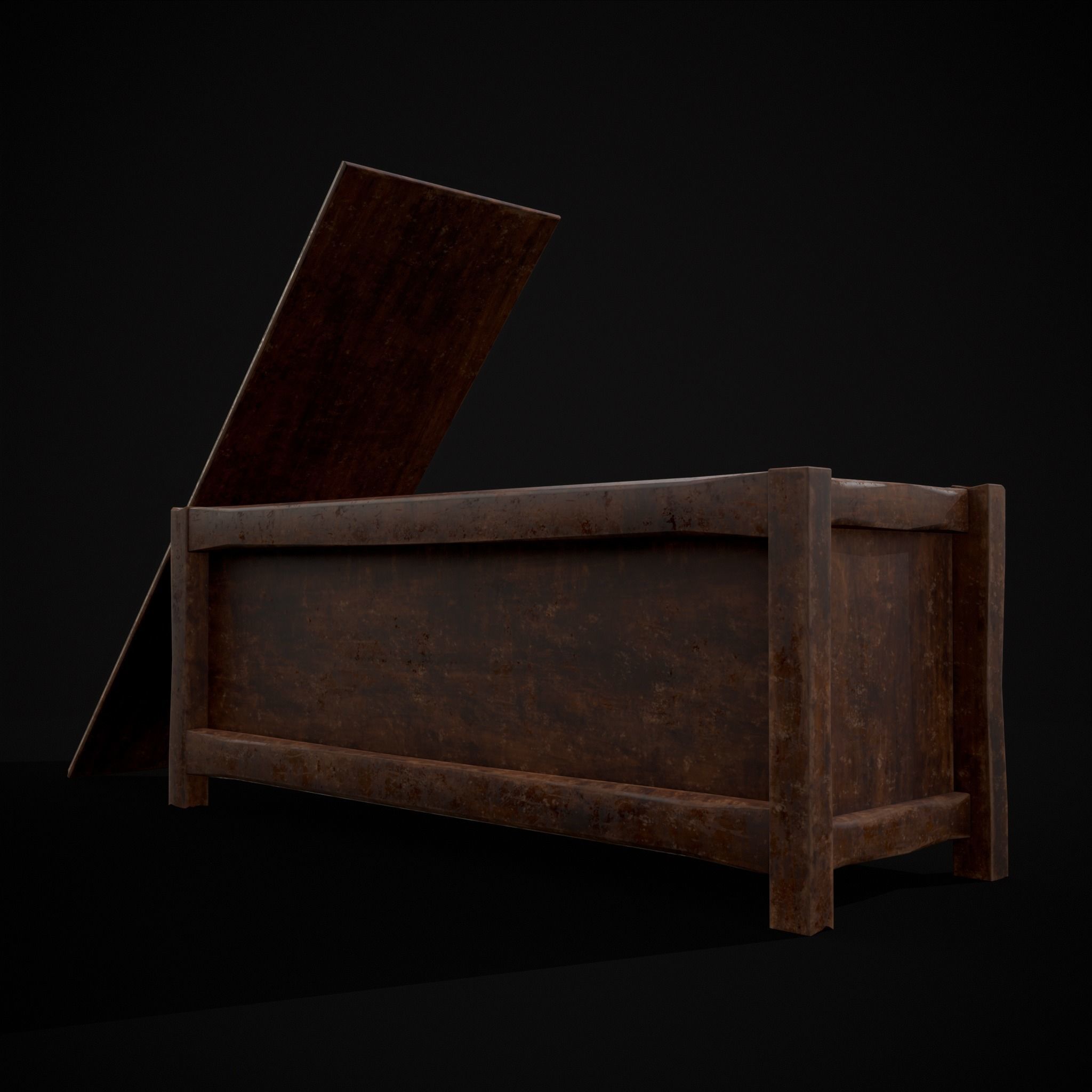 Rustic Wooden Bed End Storage Chest Low-poly 3D model_13