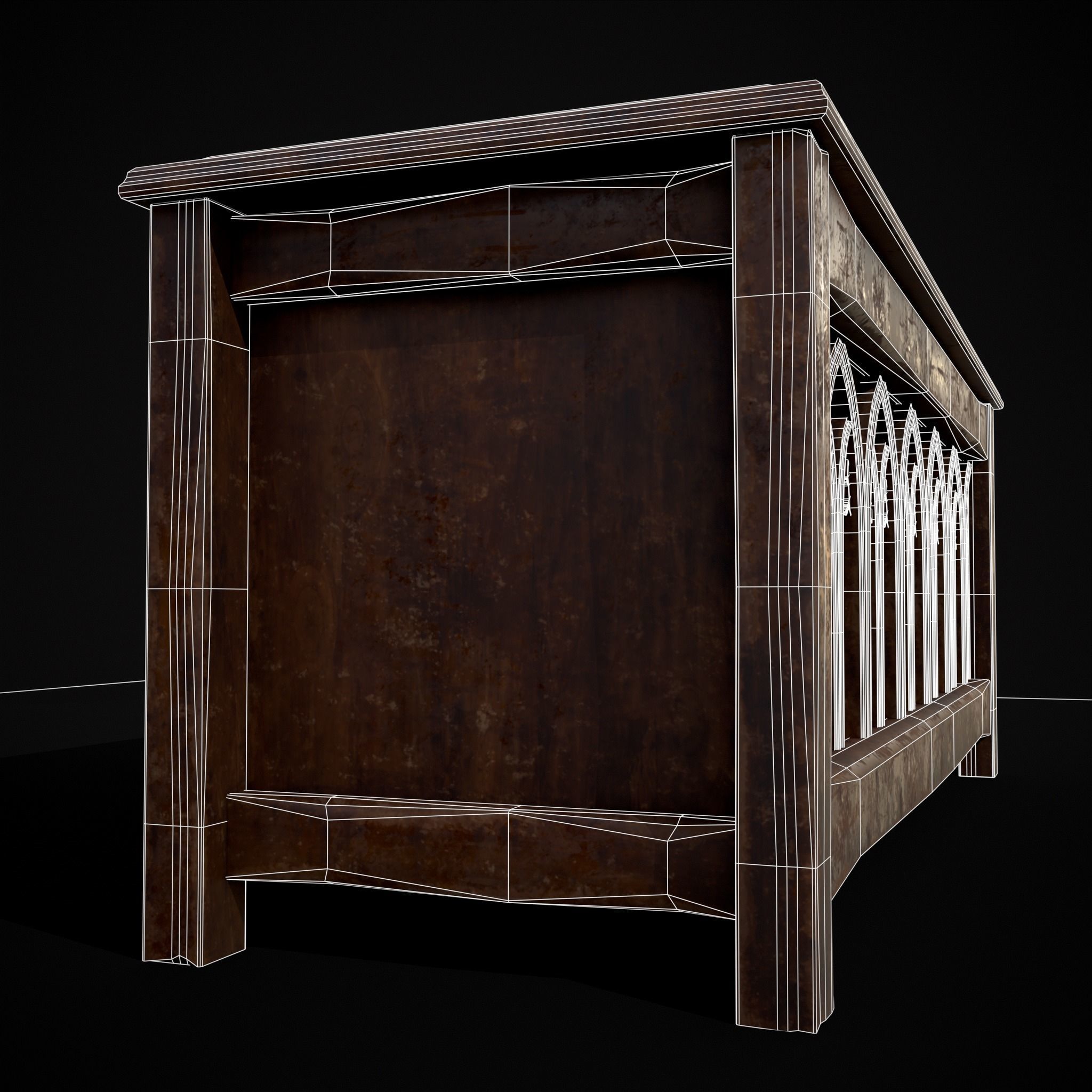 Rustic Wooden Bed End Storage Chest Low-poly 3D model_8