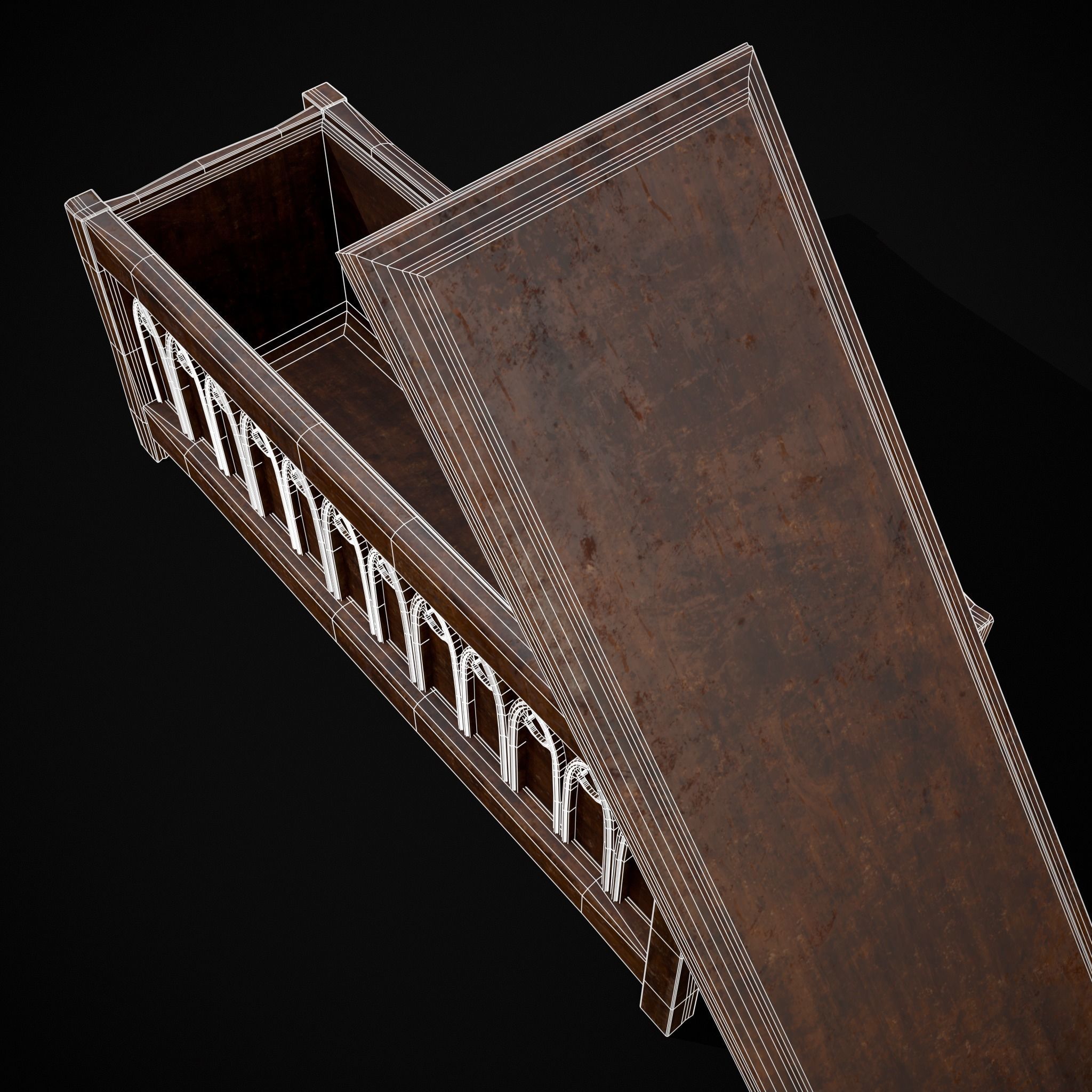 Rustic Wooden Bed End Storage Chest Low-poly 3D model_18