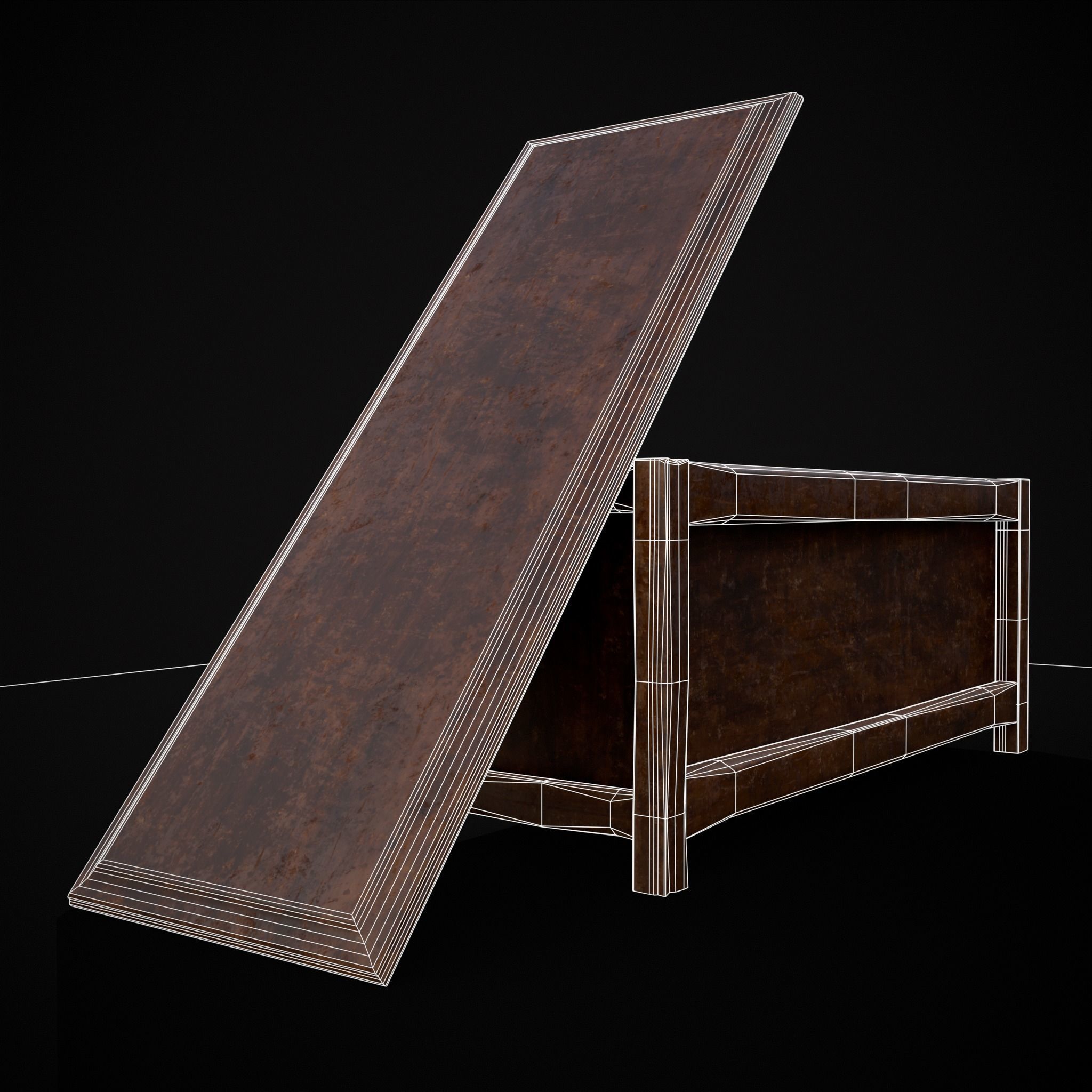 Rustic Wooden Bed End Storage Chest Low-poly 3D model_26