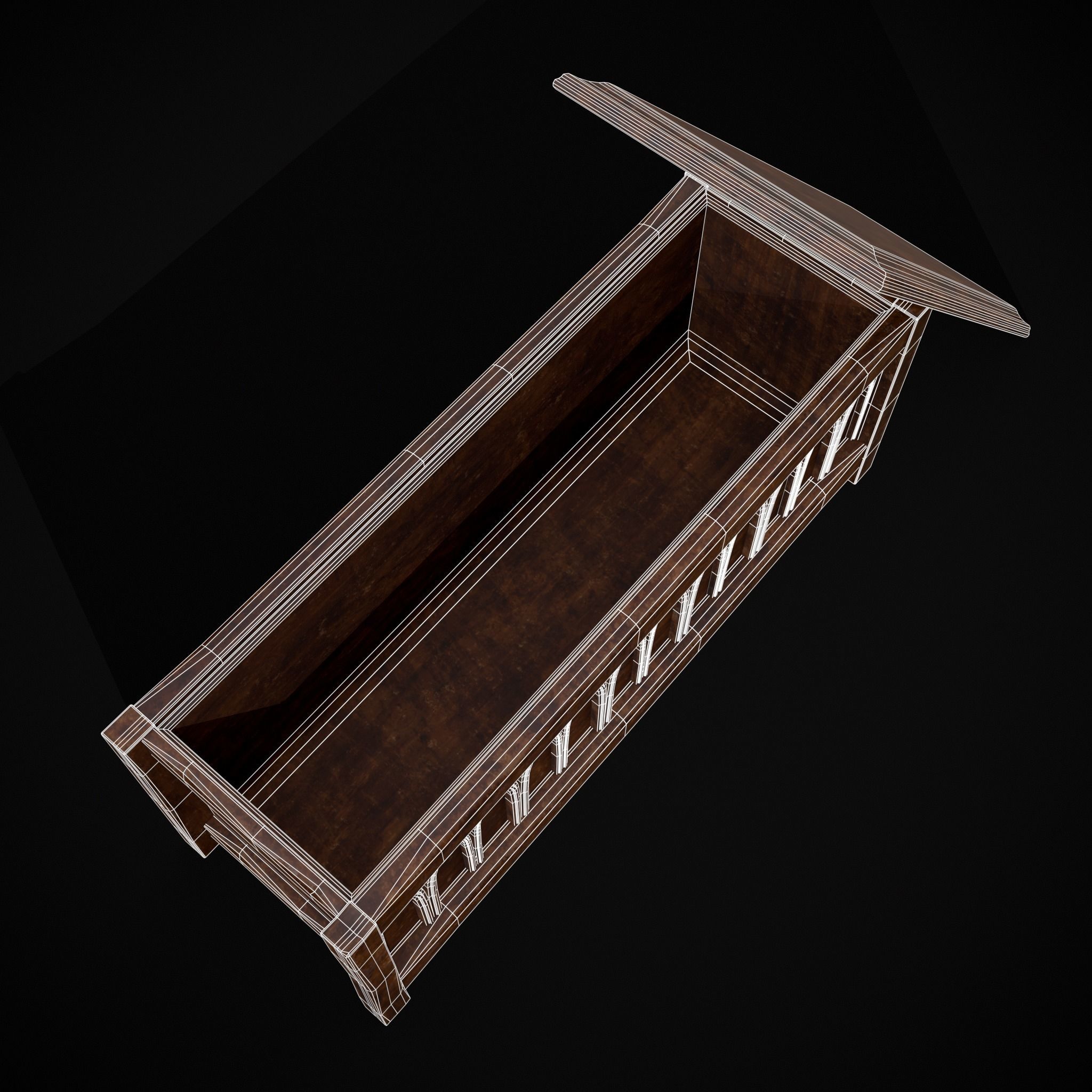 Rustic Wooden Bed End Storage Chest Low-poly 3D model_16