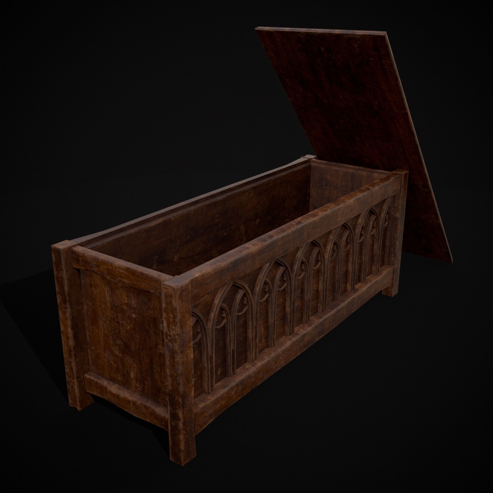 Rustic Wooden Bed End Storage Chest Low-poly 3D model_29