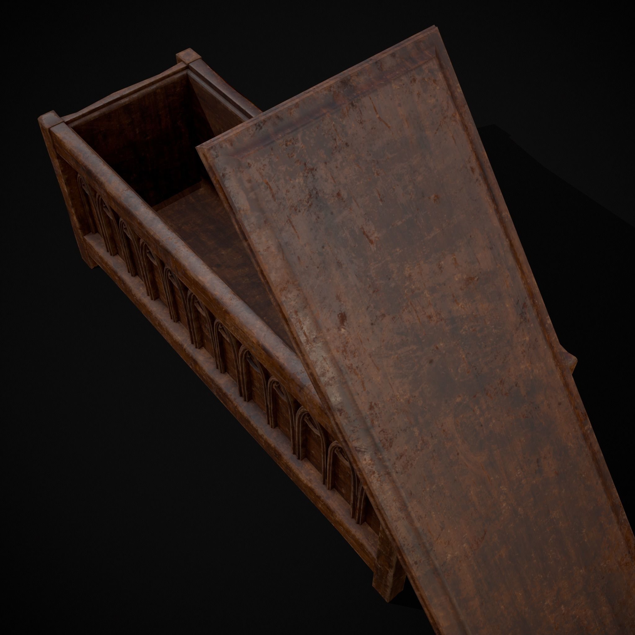 Rustic Wooden Bed End Storage Chest Low-poly 3D model_17
