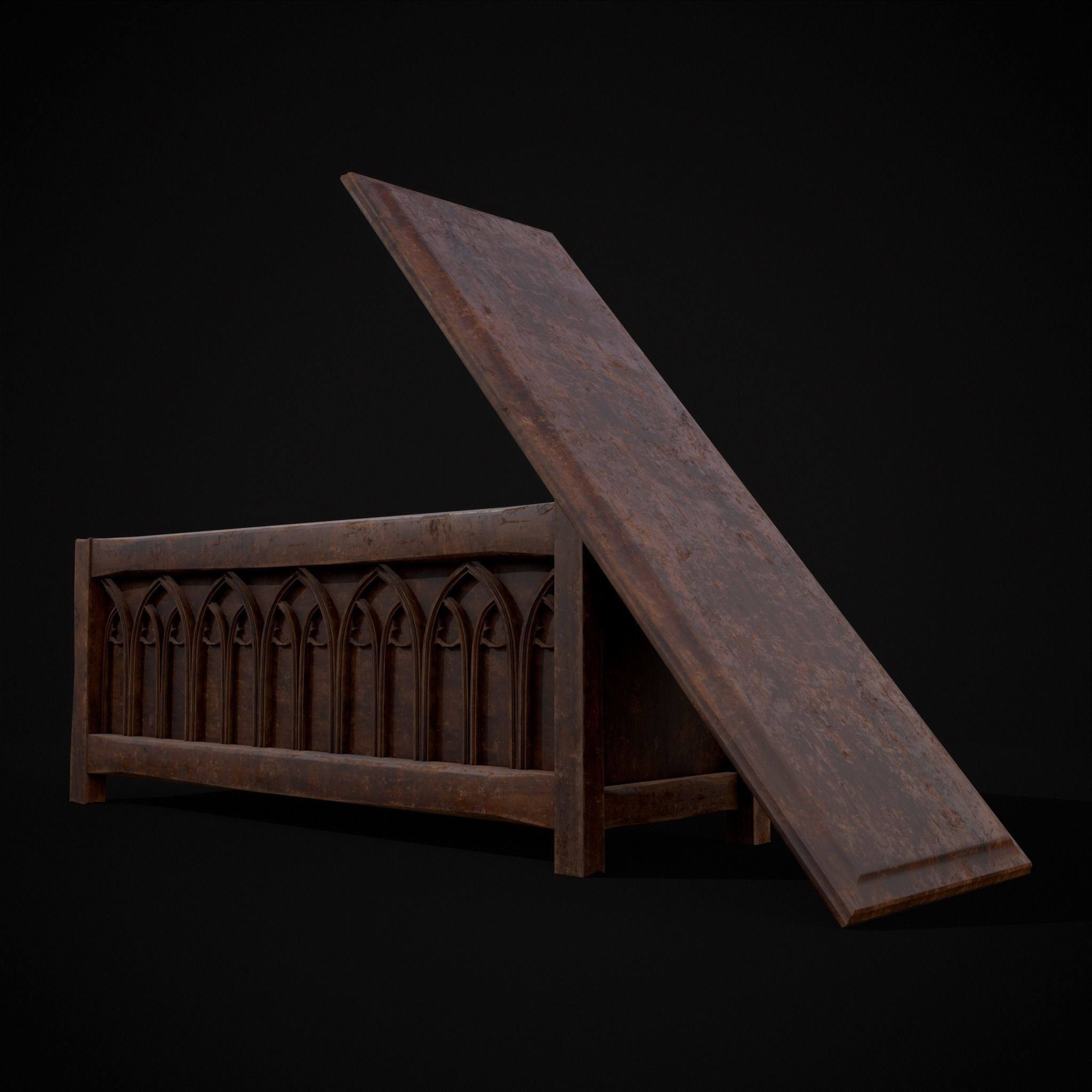Rustic Wooden Bed End Storage Chest Low-poly 3D model_27