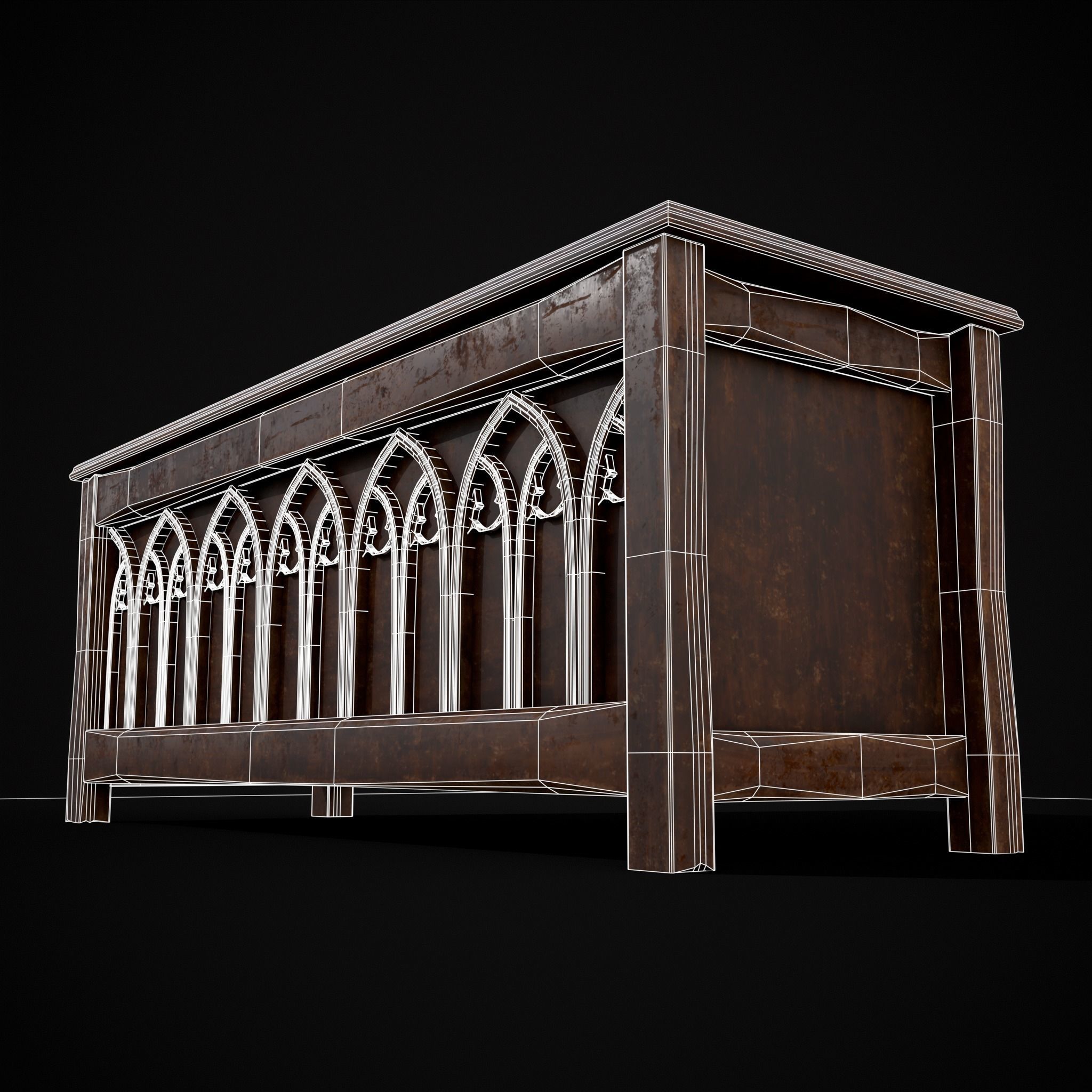 Rustic Wooden Bed End Storage Chest Low-poly 3D model_4