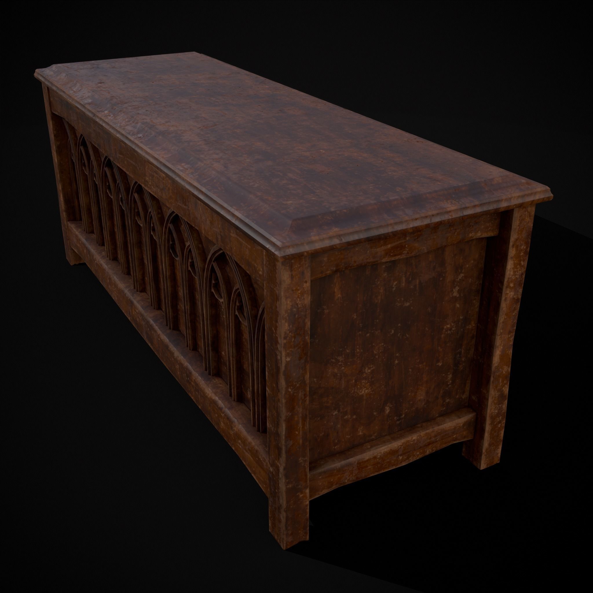 Rustic Wooden Bed End Storage Chest Low-poly 3D model_9