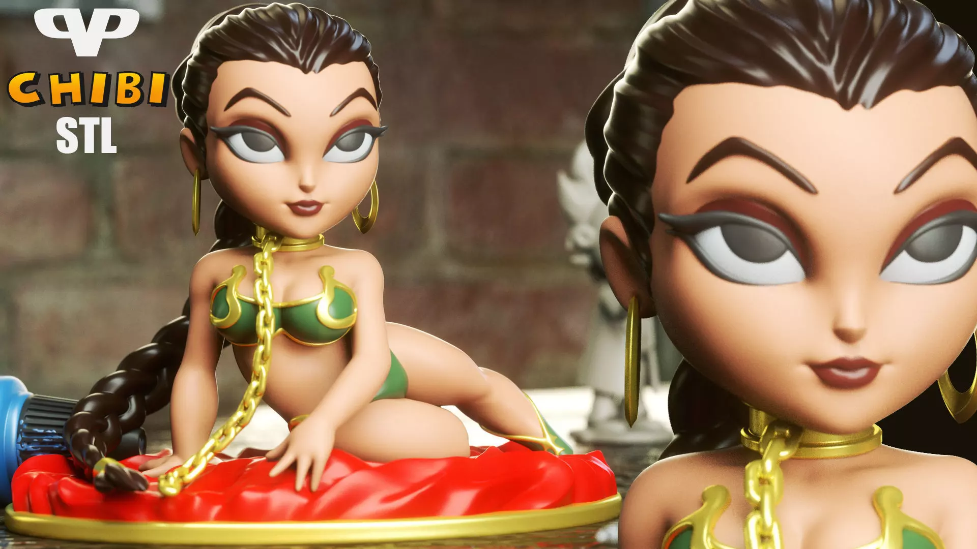 Princess Leia Slave Chibi STL for 3D Printing ChibiSTL 3DXM 3D print model_0