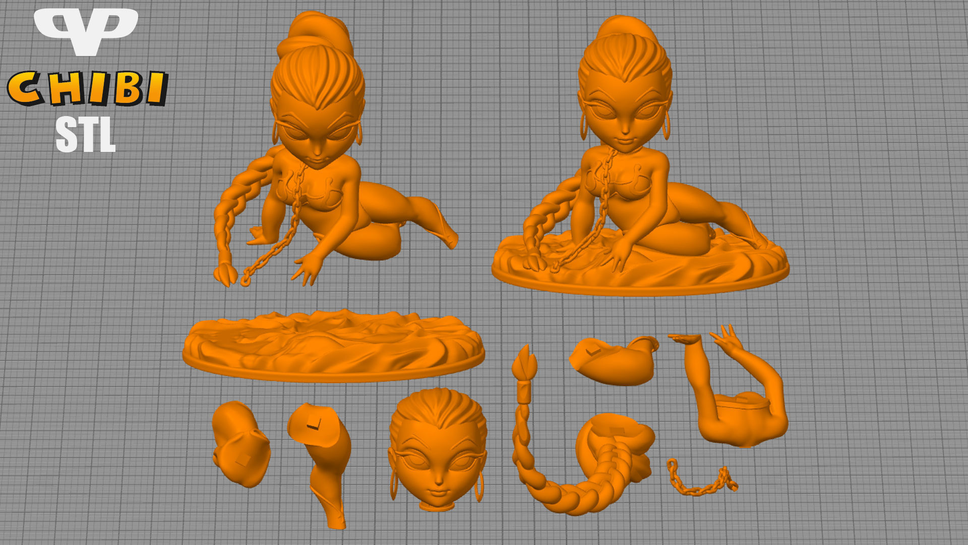 Princess Leia Slave Chibi STL for 3D Printing ChibiSTL 3DXM 3D print model_1