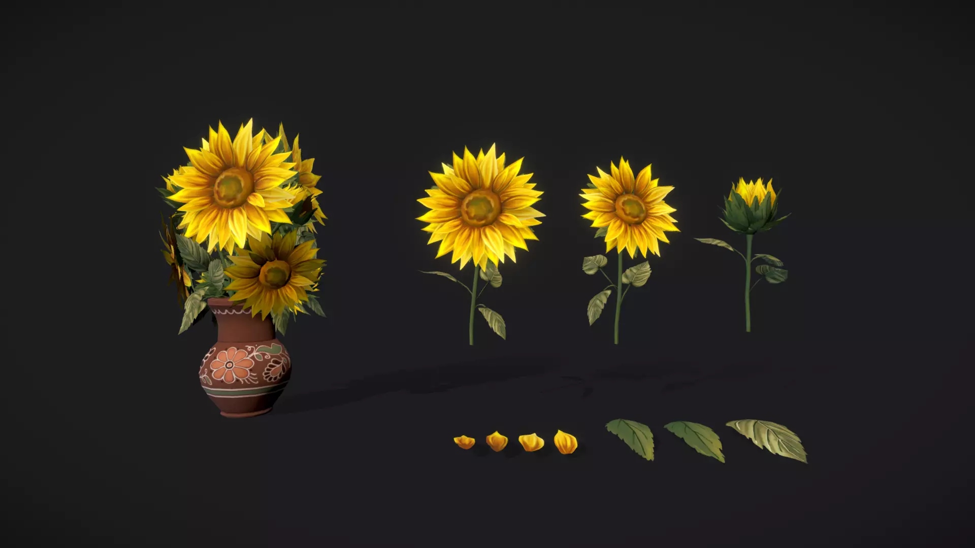 Stylized Sunflower Low-poly 3D model
