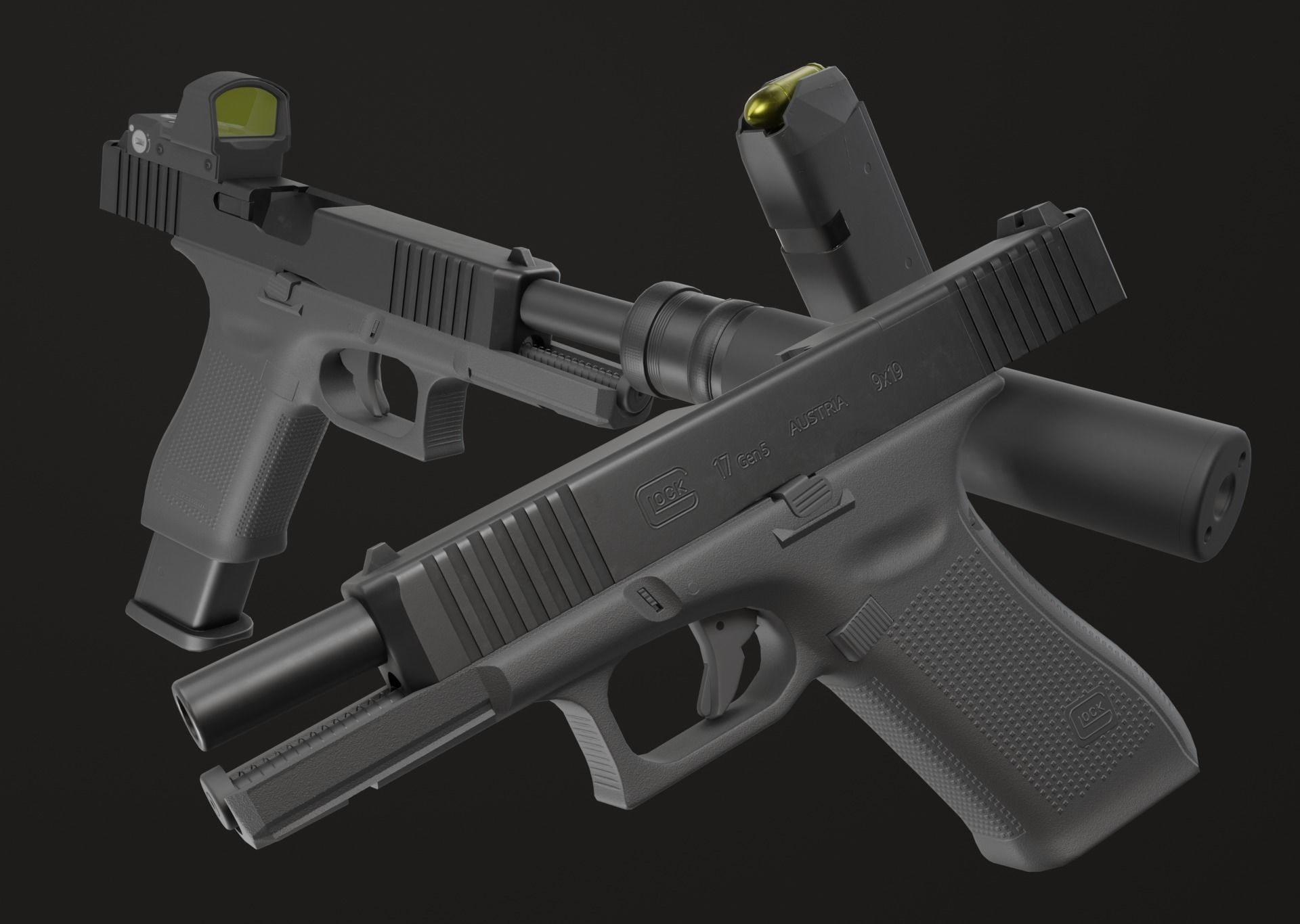 GLOCK 17 Gen5 MOS with attachments Low-poly 3D model_4