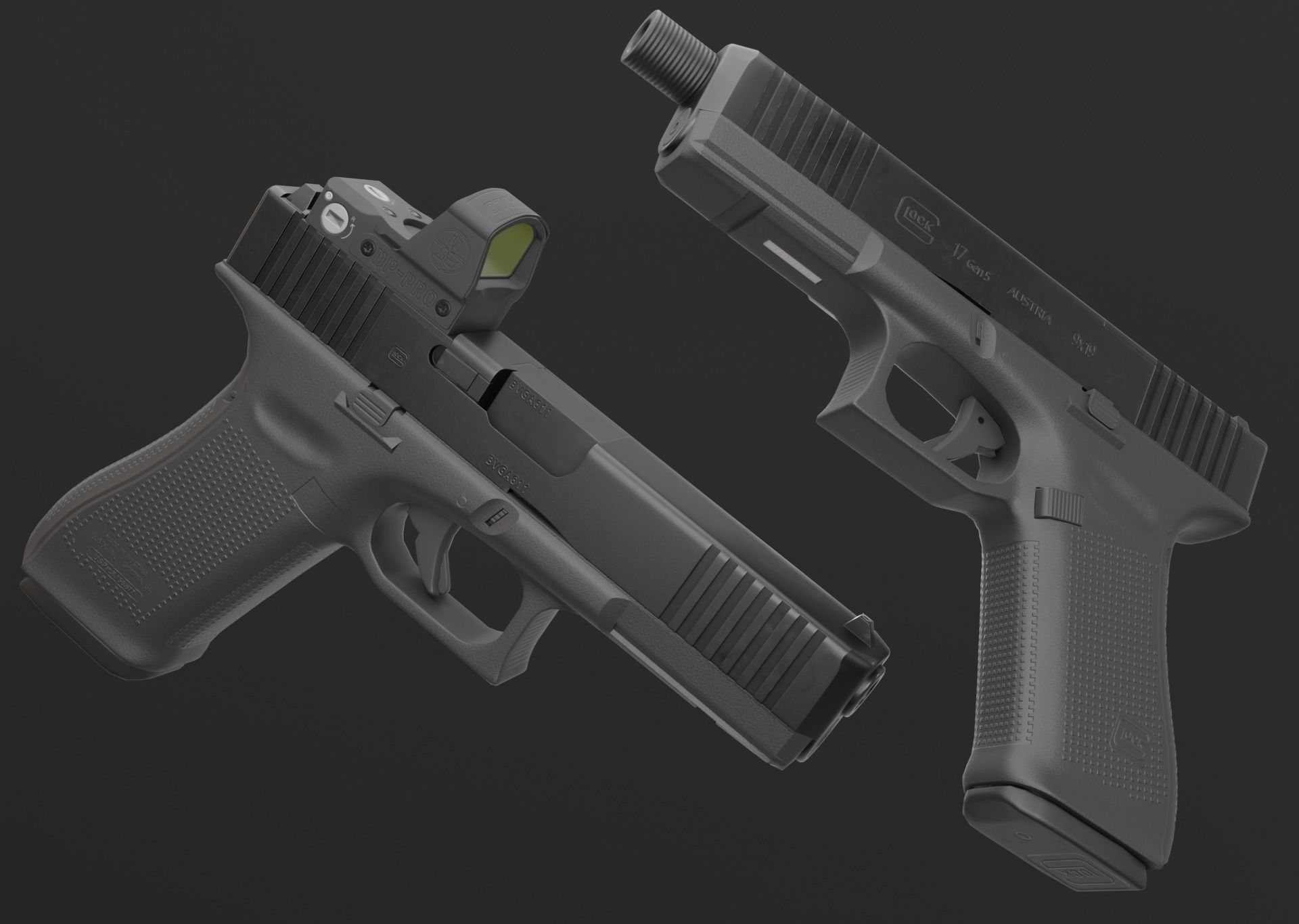 GLOCK 17 Gen5 MOS with attachments Low-poly 3D model_3