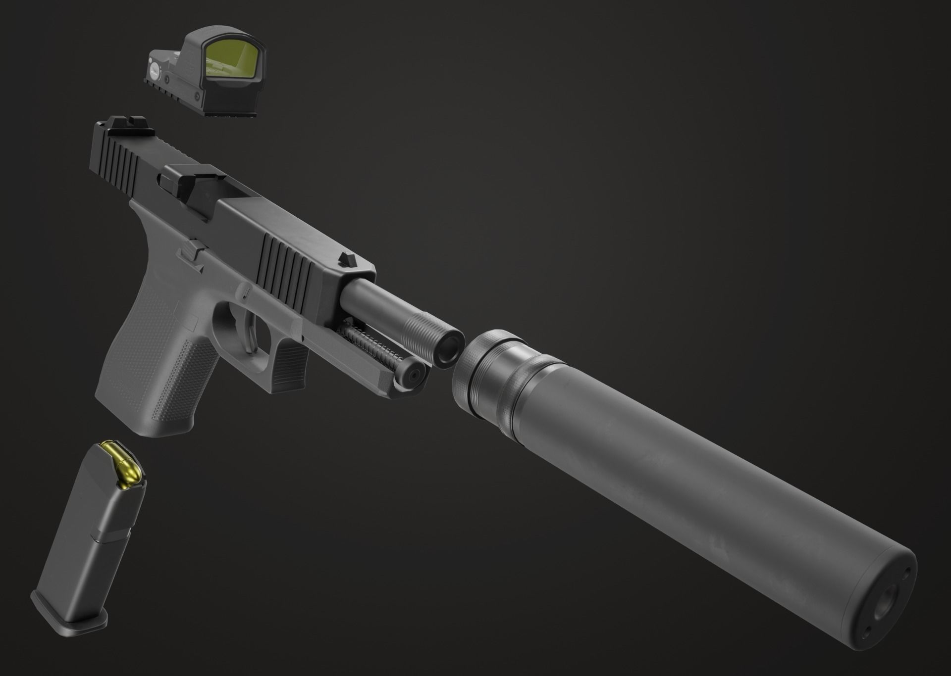 GLOCK 17 Gen5 MOS with attachments Low-poly 3D model_10