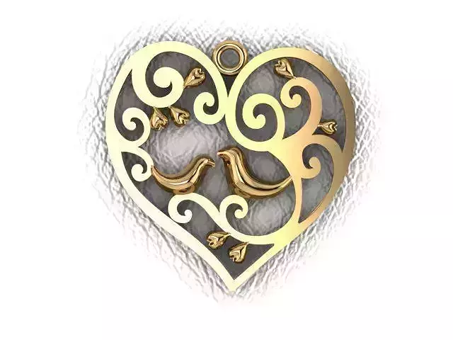 Valentine Set gold heart pendant with birds