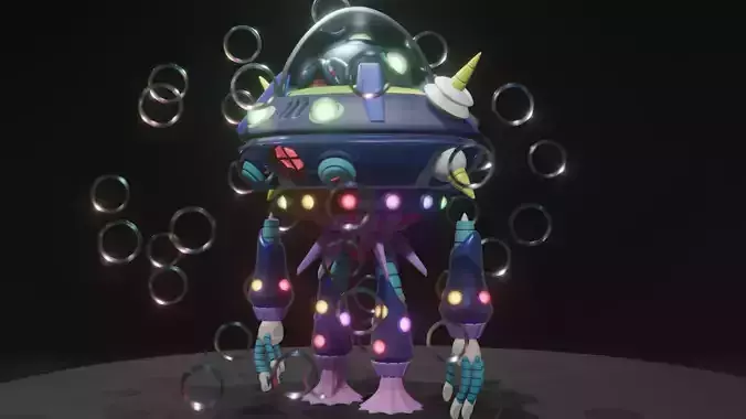 Gigabolt-Man-O-War spaceship with lights 3D model