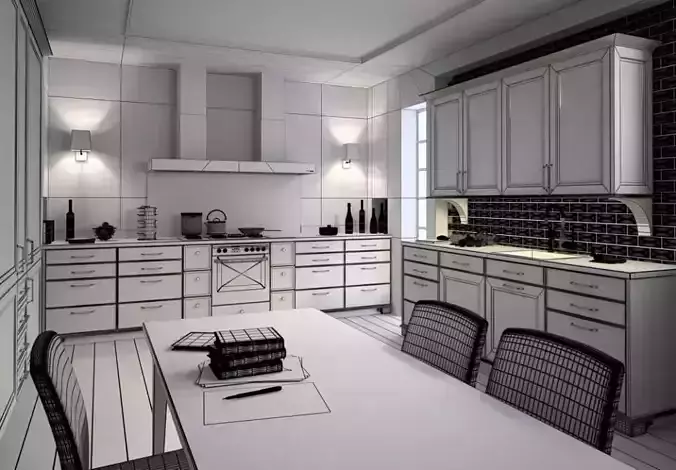 Photorealistic Kitchen Room