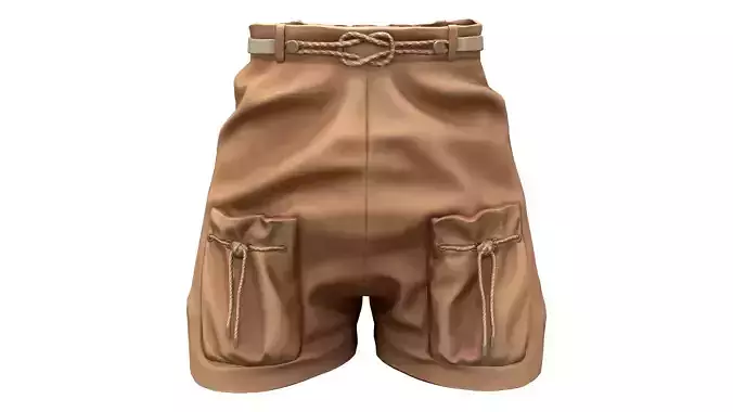 Beige Brown Slim Tie Belt Pockets Marin Fashion Summer Shorts