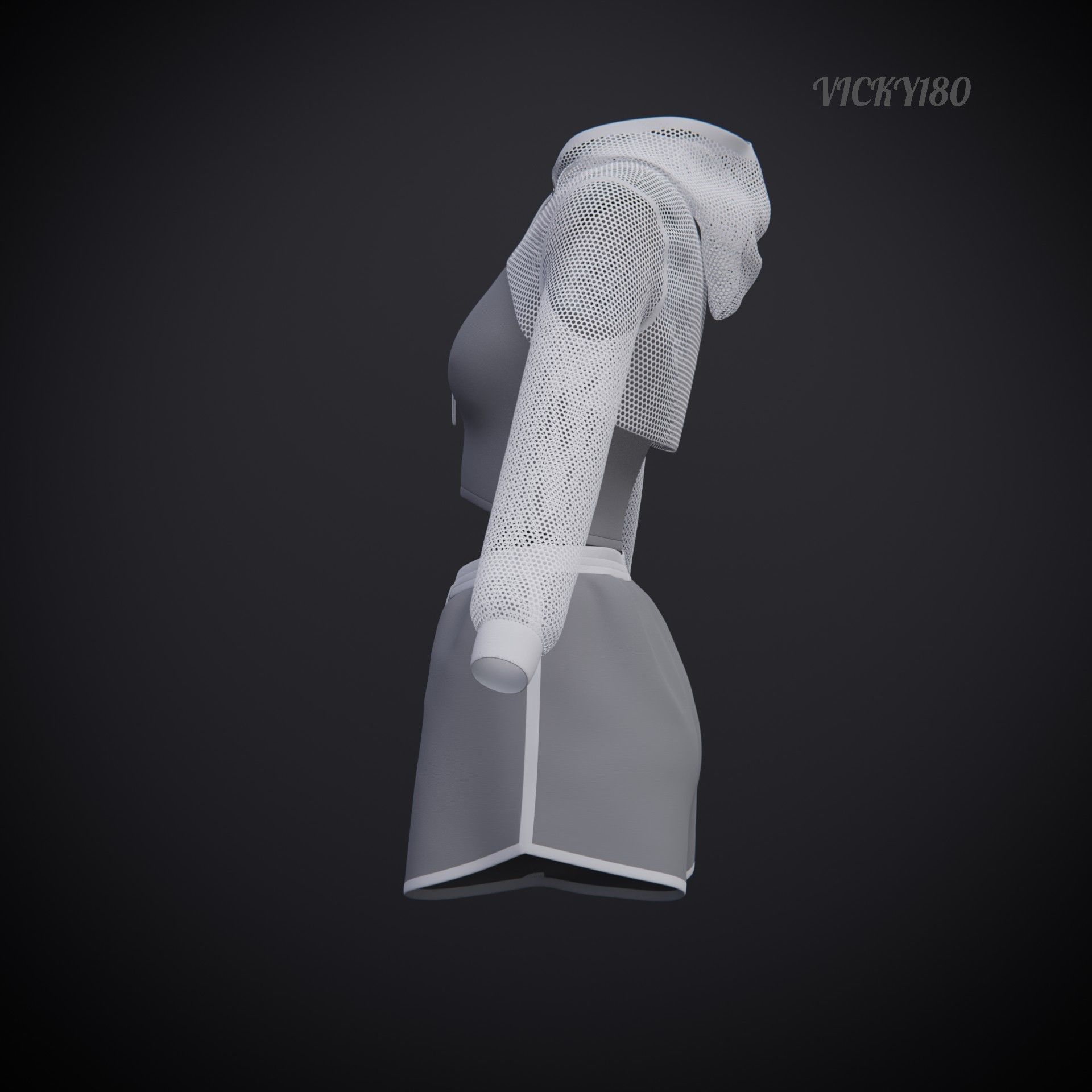 Female Fitness Shorts Tank top And Net crop Hoodie 2piece Outfit Low-poly 3D model_27