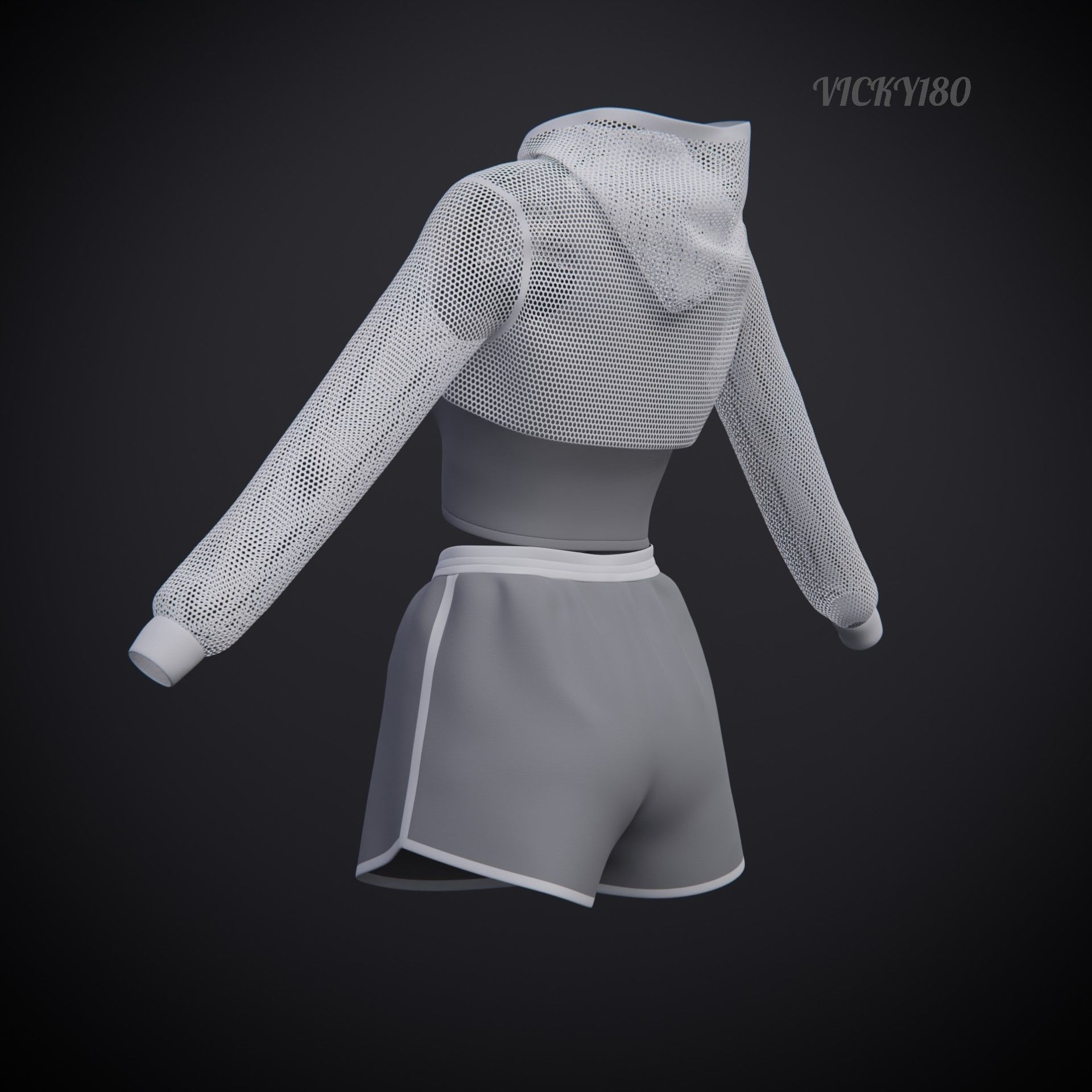 Female Fitness Shorts Tank top And Net crop Hoodie 2piece Outfit Low-poly 3D model_26