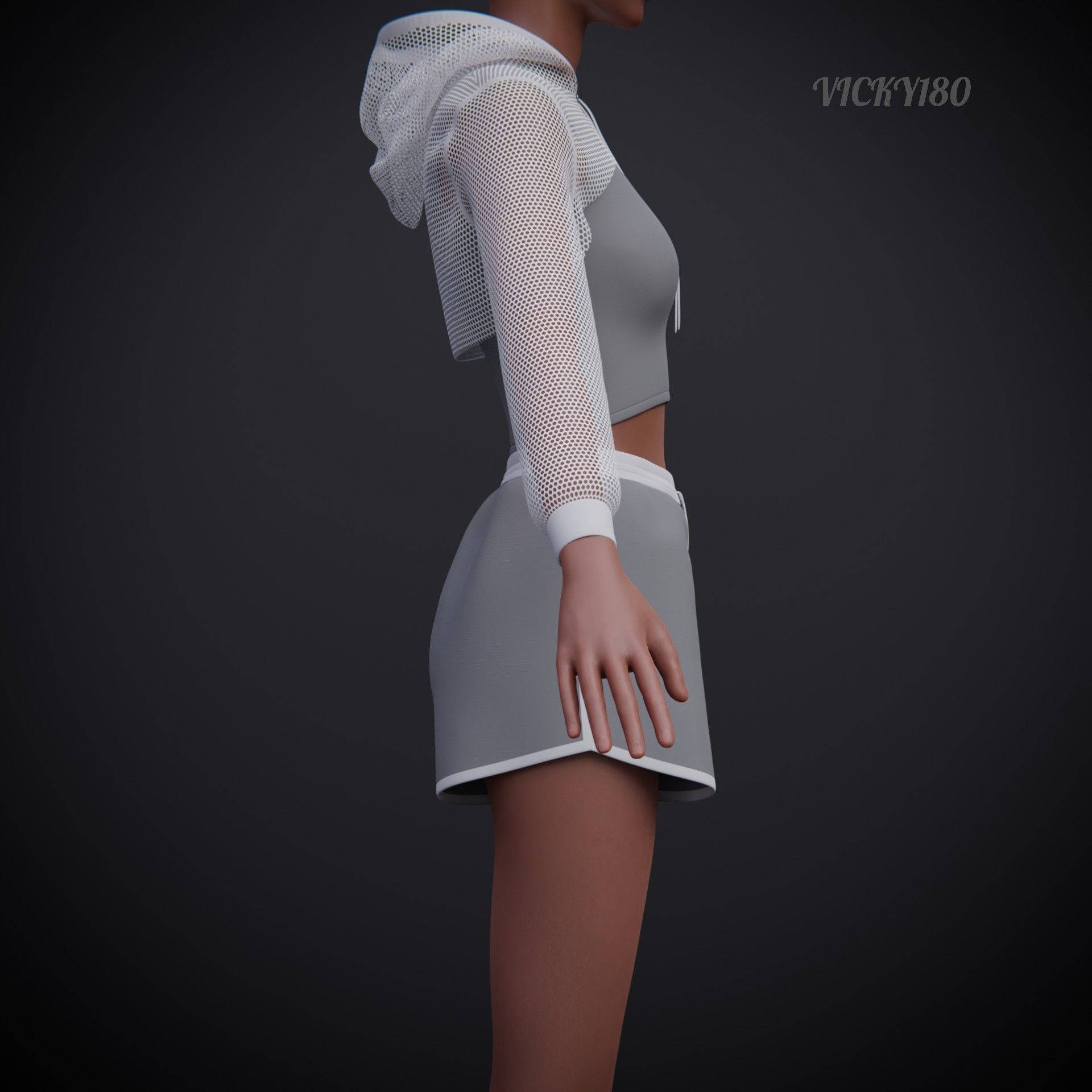 Female Fitness Shorts Tank top And Net crop Hoodie 2piece Outfit Low-poly 3D model_5