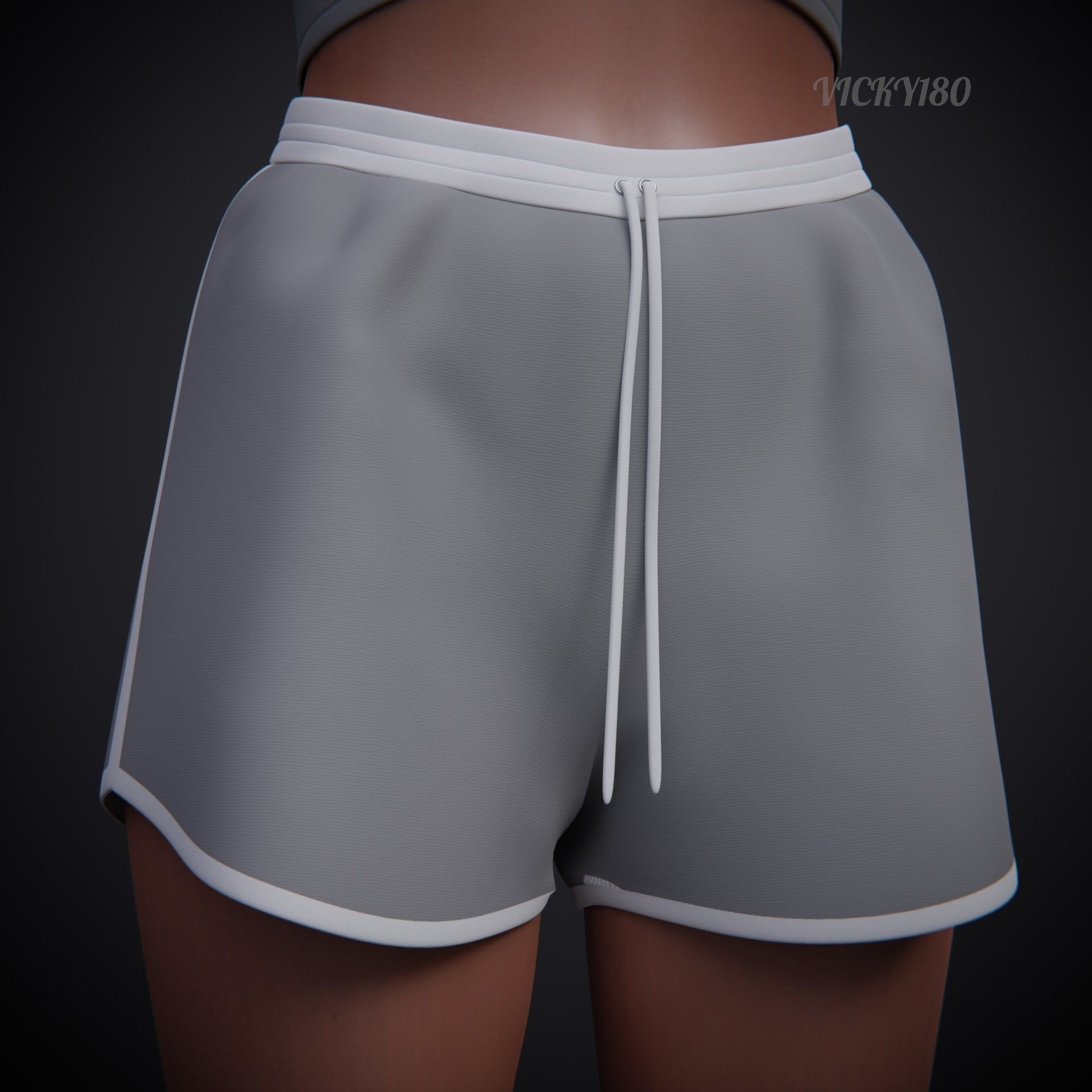 Female Fitness Shorts Tank top And Net crop Hoodie 2piece Outfit Low-poly 3D model_10