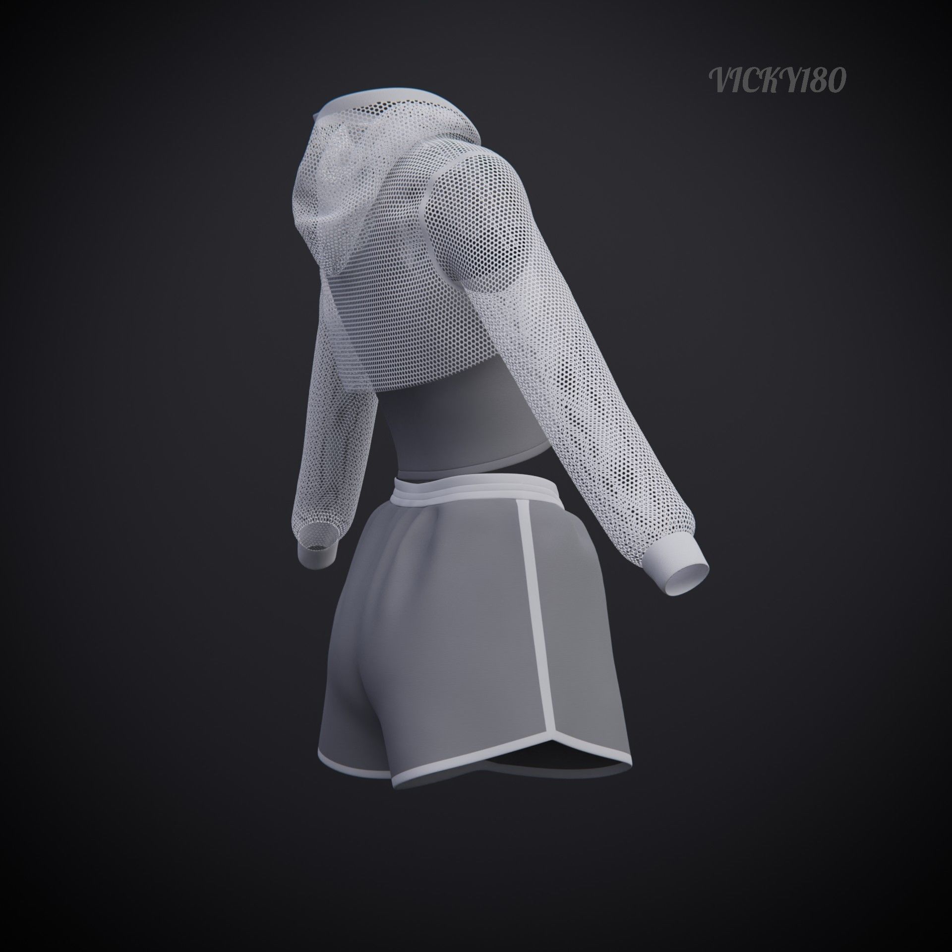 Female Fitness Shorts Tank top And Net crop Hoodie 2piece Outfit Low-poly 3D model_23