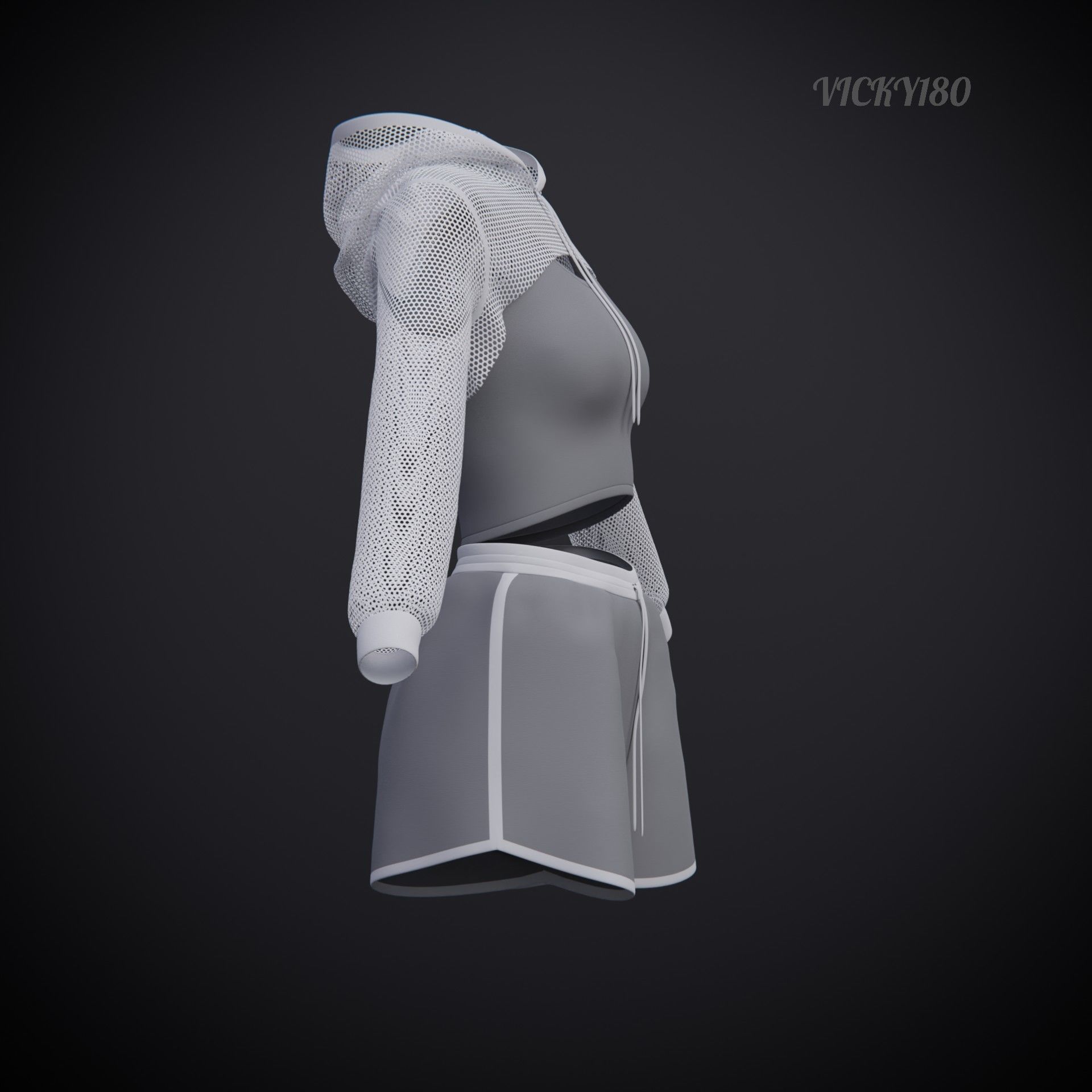 Female Fitness Shorts Tank top And Net crop Hoodie 2piece Outfit Low-poly 3D model_22