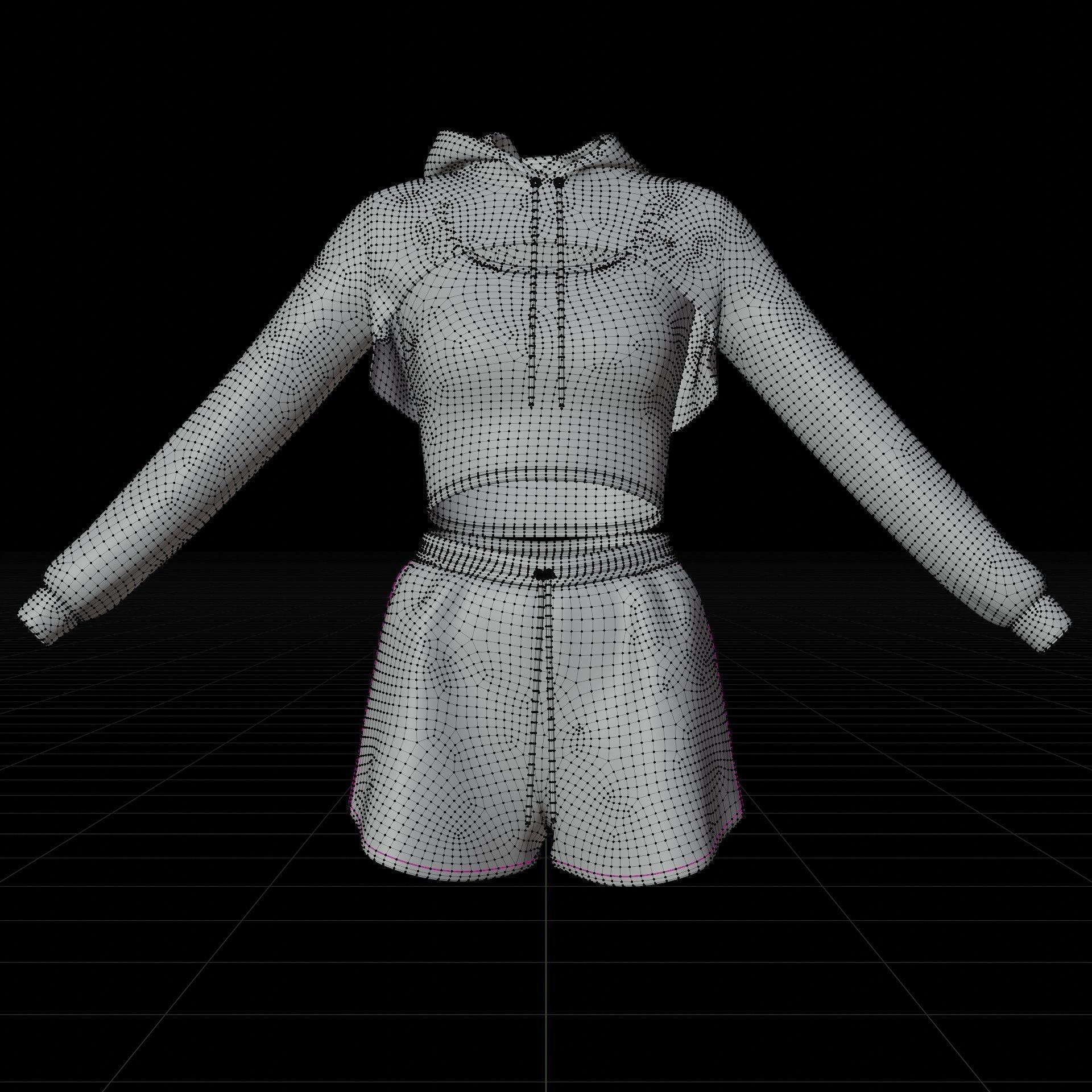 Female Fitness Shorts Tank top And Net crop Hoodie 2piece Outfit Low-poly 3D model_17